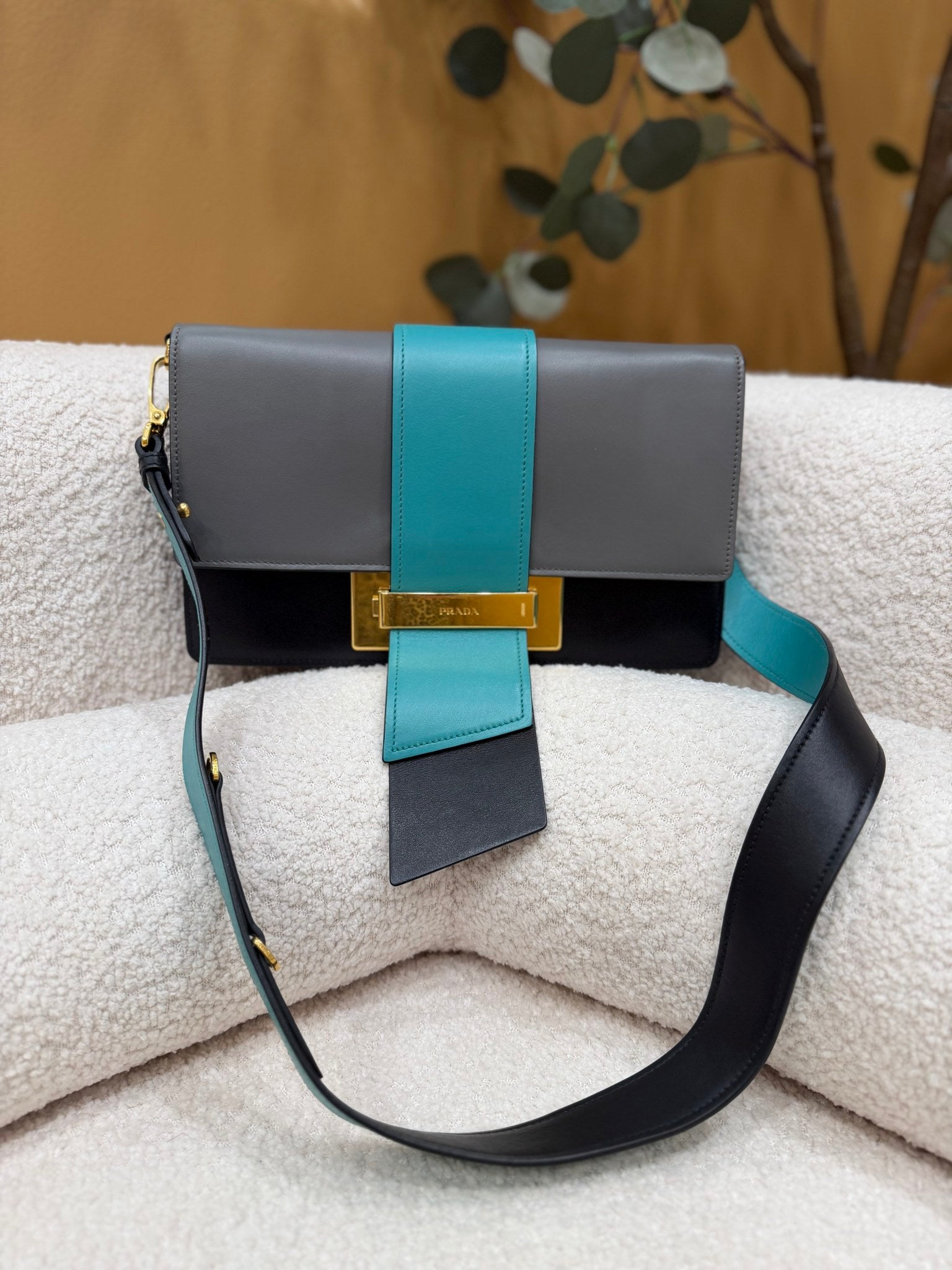 Prada Tricolor Leather Ribbon Flap Shoulder Bag