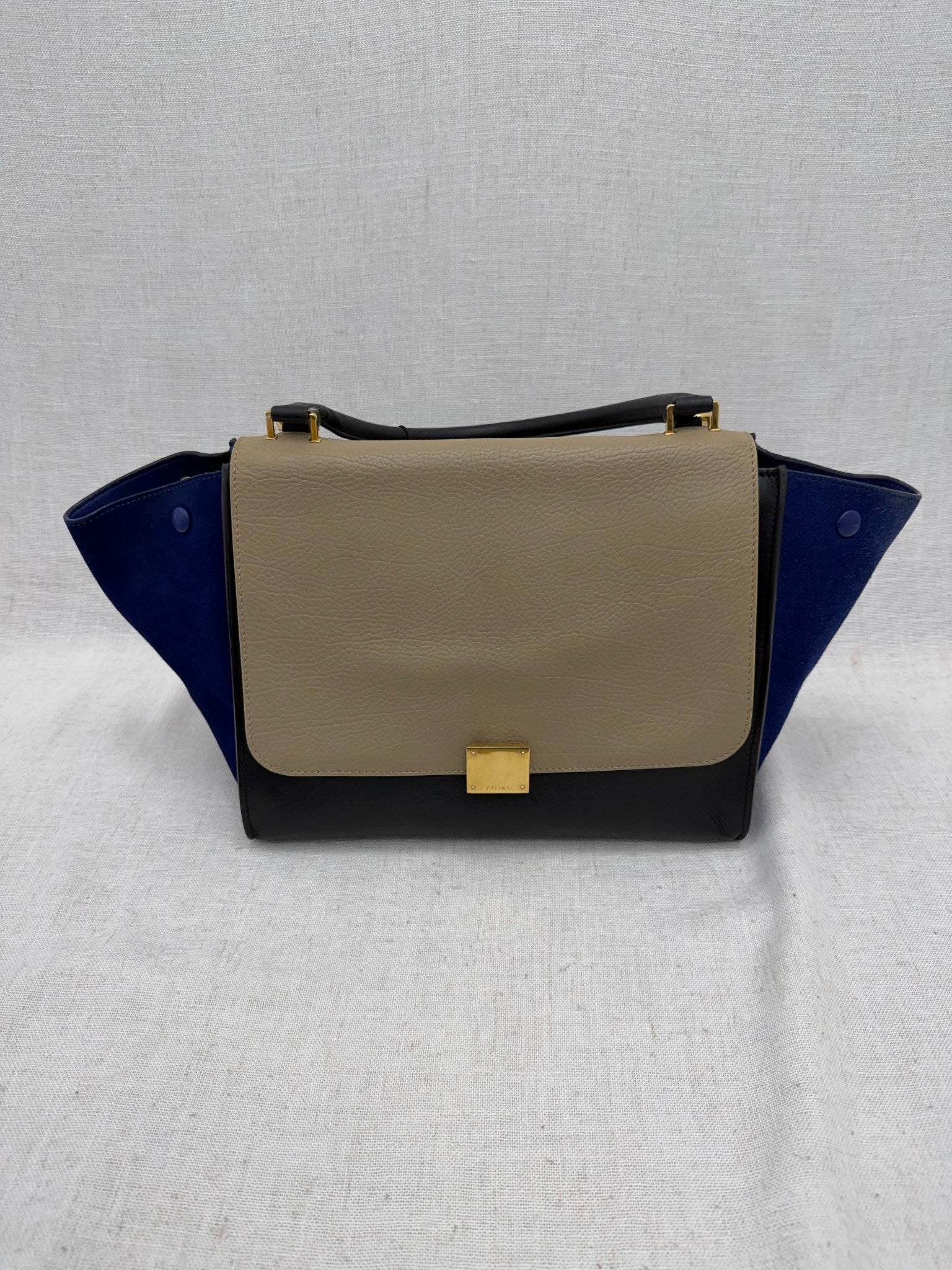 Celine Tri Colore Suede & Leather Medium Trapeze Handbag