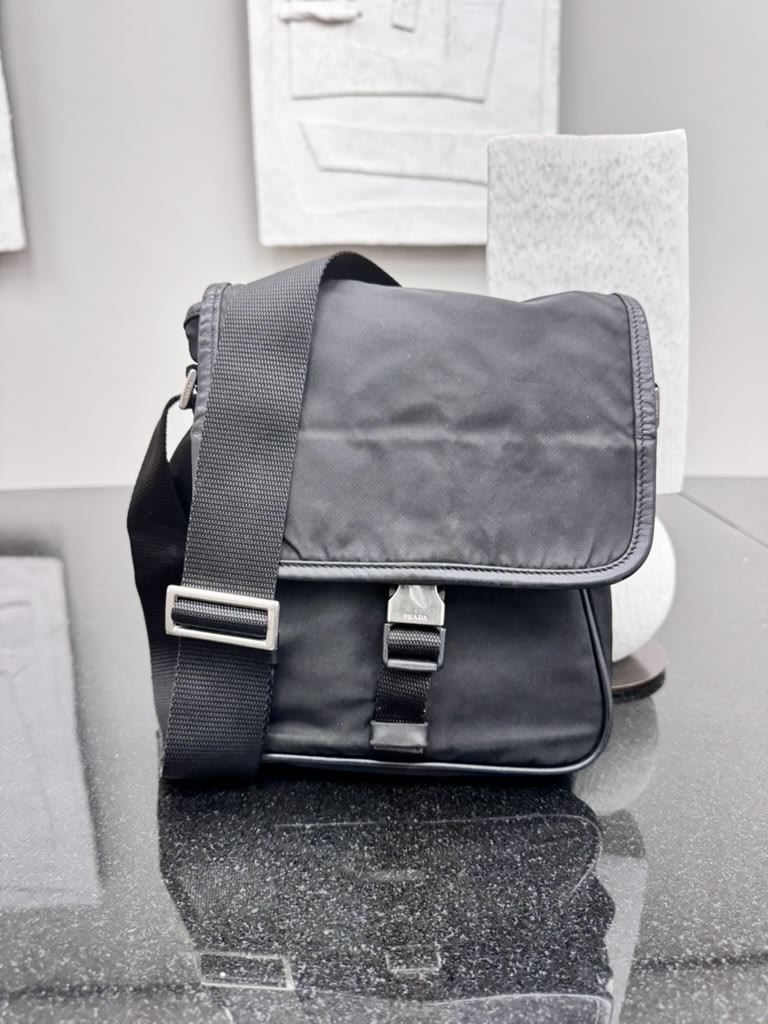 Prada Black Nylon Single Buckle Messenger Crossbody Bag