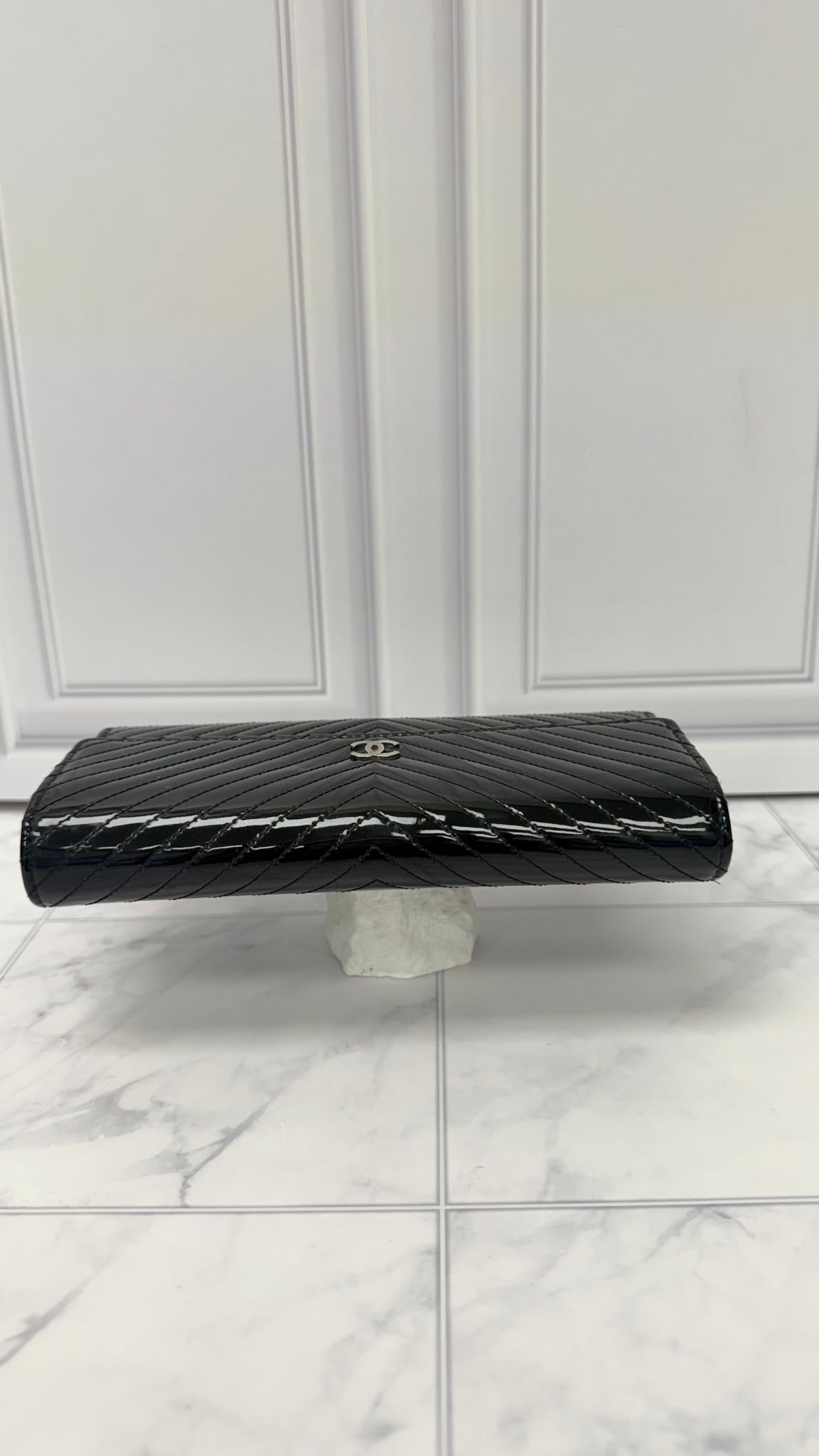 Chanel Black Patent Leather Flap Wallet
