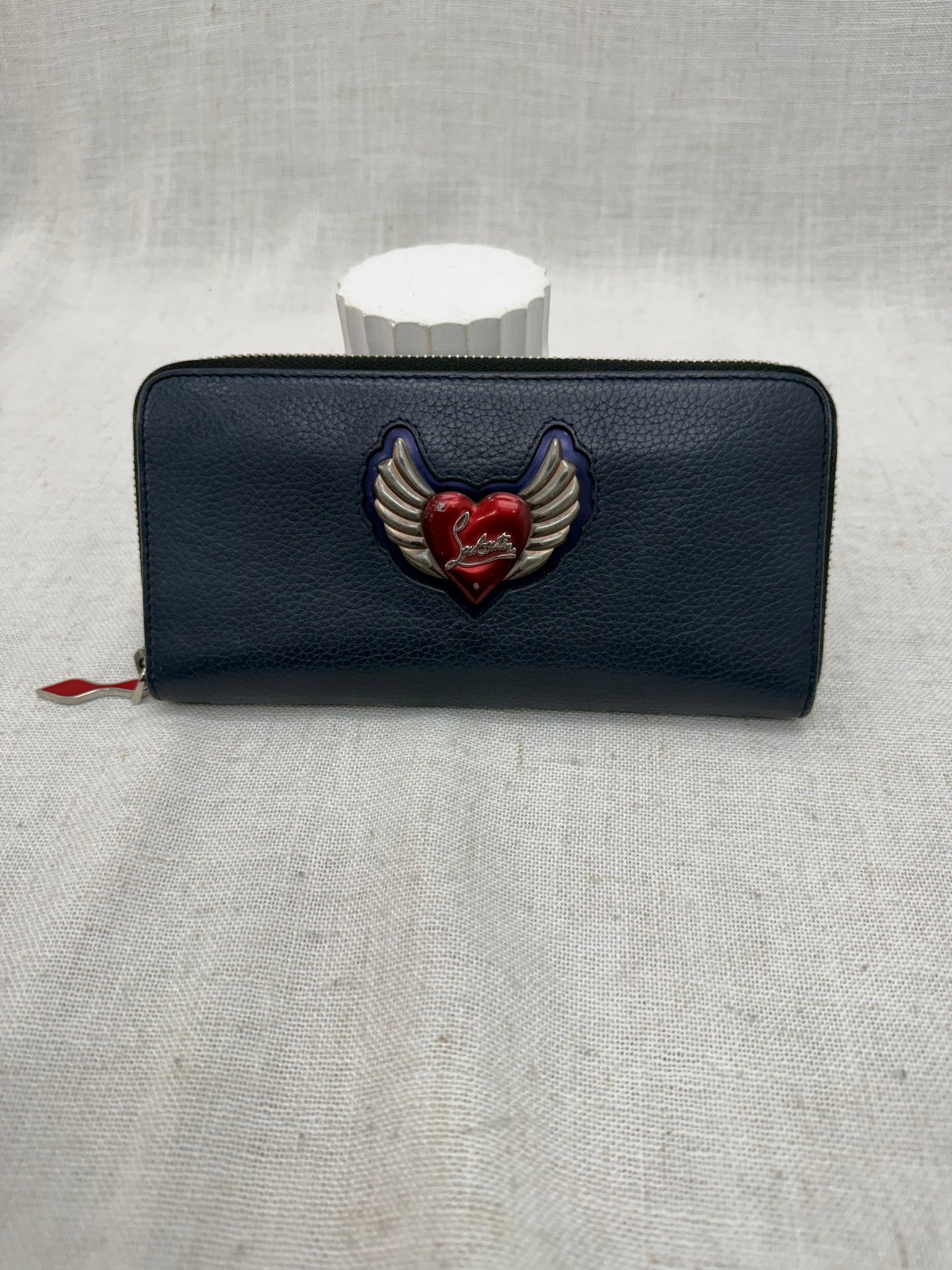 Christian Louboutin Blue Leather Heart Zippy Wallet
