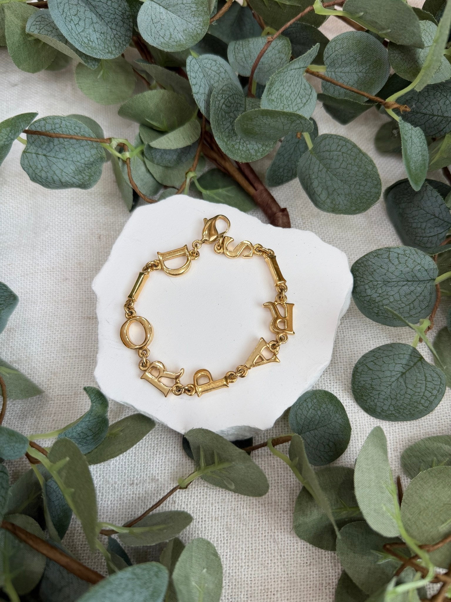 Christian Dior Gold Tone Pairs Link Letter Bracelet