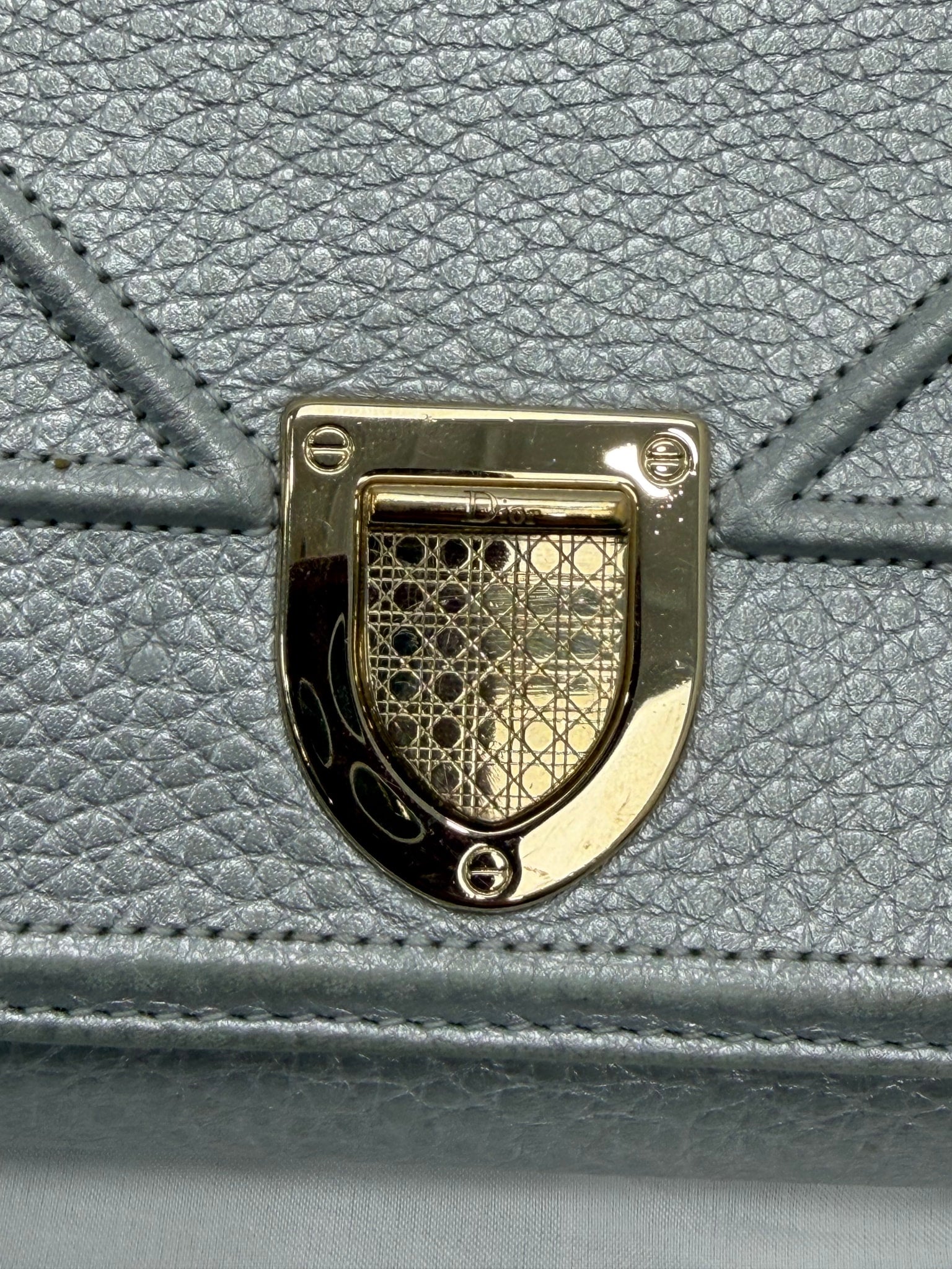 Christian Dior Silver Leather Diorama Wallet on a Chain