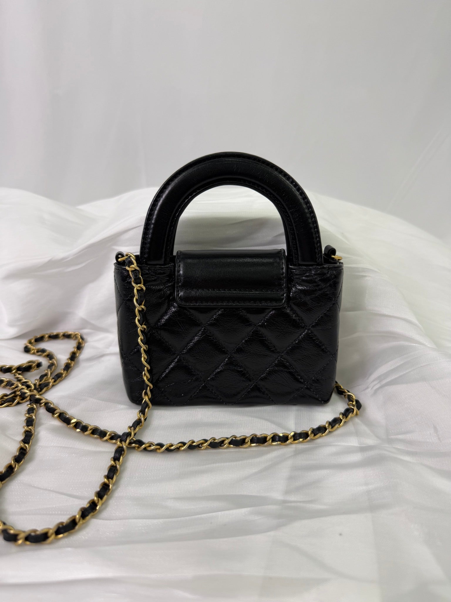 Chanel Black Lambskin Mini Nano Kelly Top Handle Bag