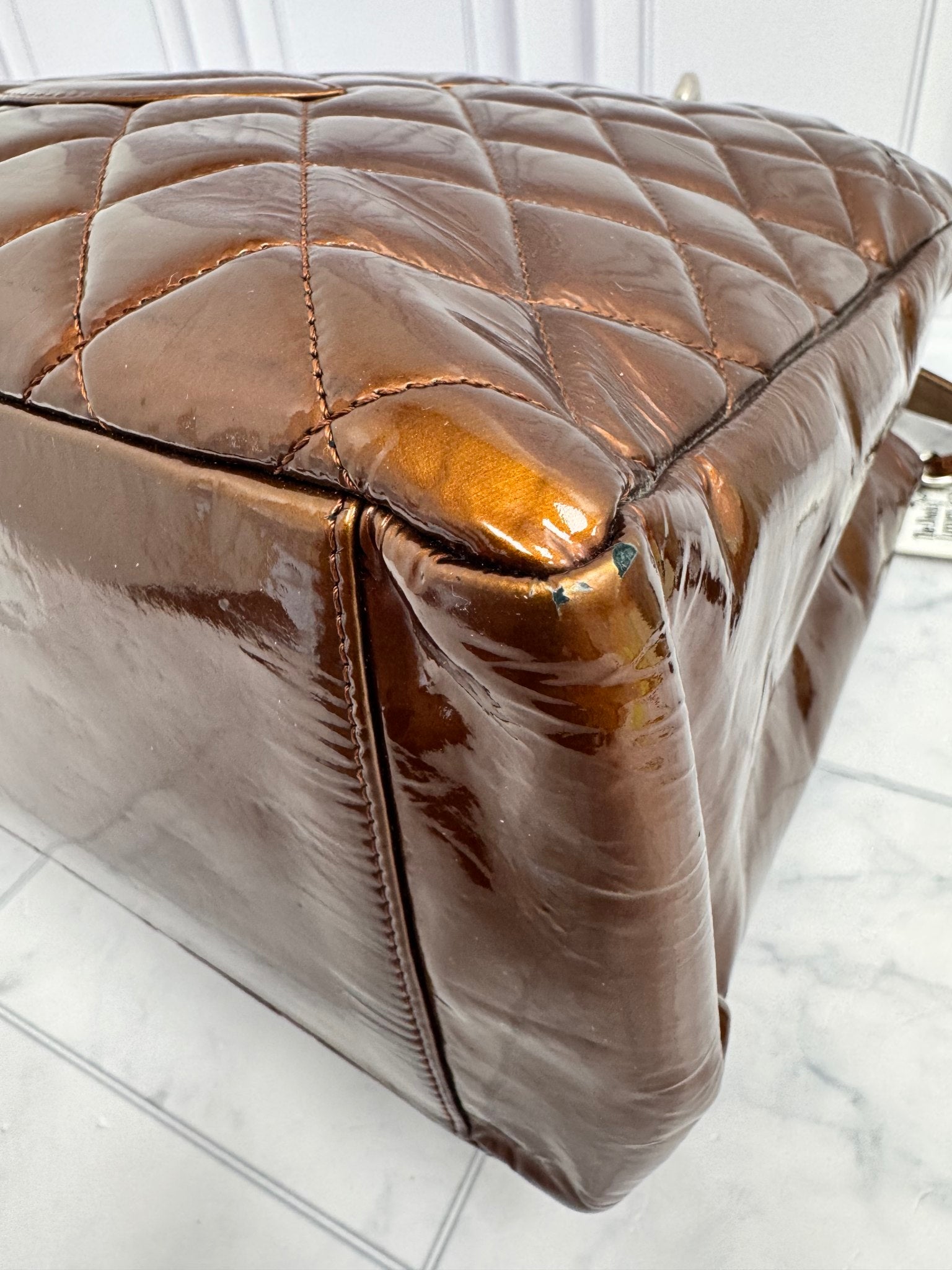 Chanel Bronze Quilted Patent Leather Grand Shopping Tote