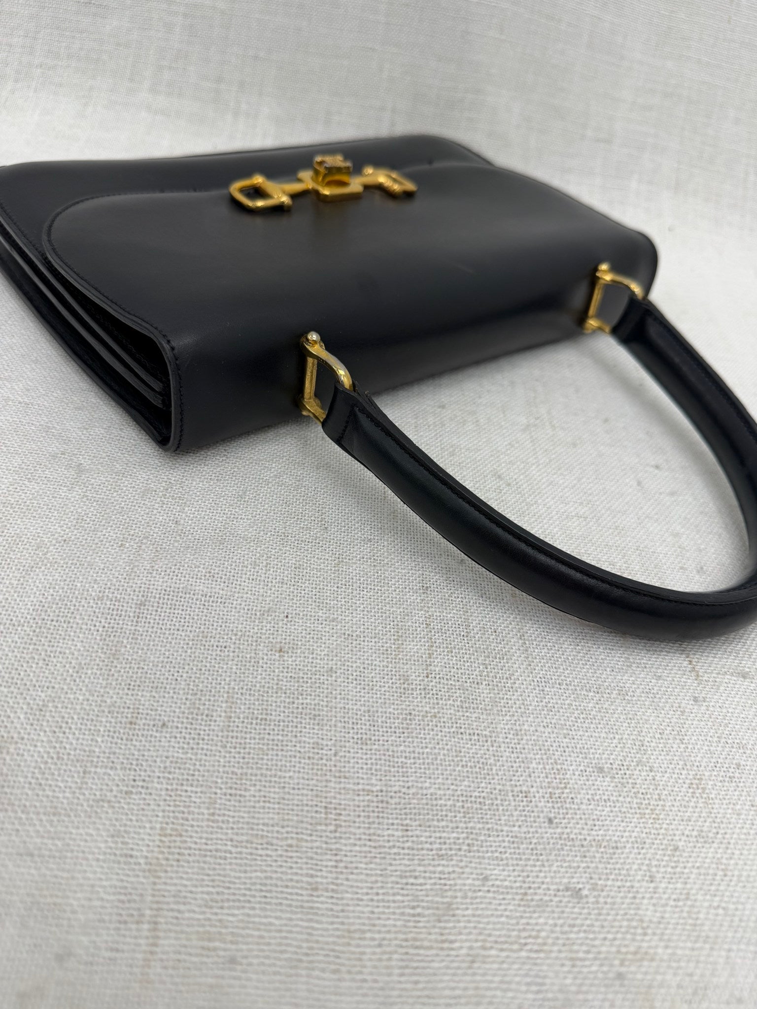 Celine Vintage Dark Navy Leather Turn Lock Top Handle
