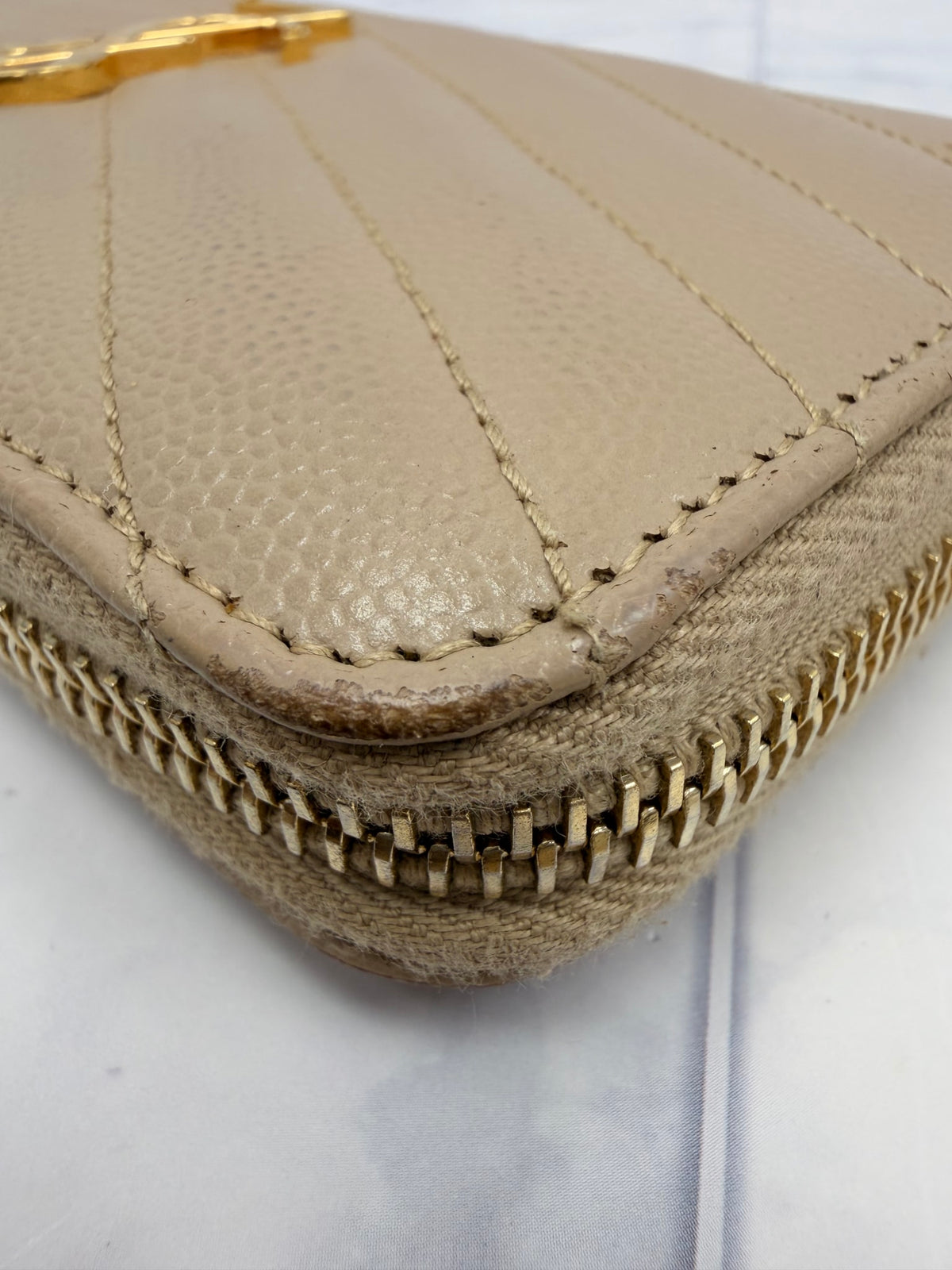Saint Laurent YSL Tan Grained Calfskin Cassandre Matelasse Zip Around Wallet