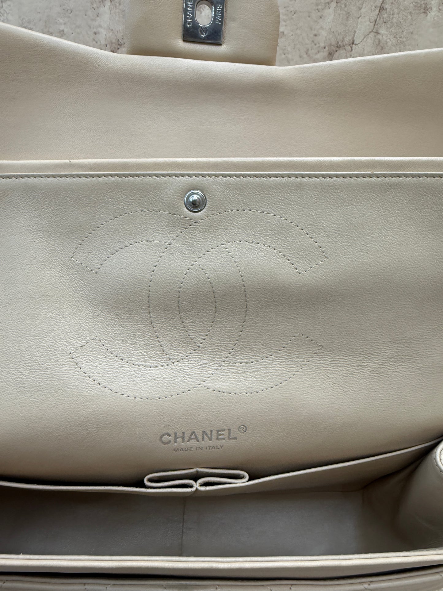 Chanel Beige Quilted Lambskin Jumbo Double Flap Bag