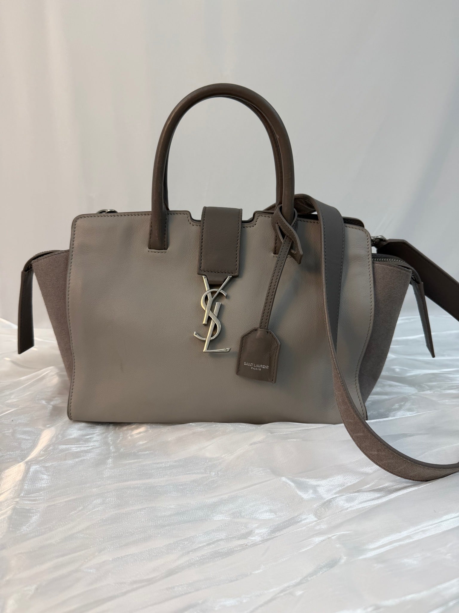 YSL Saint Laurent Gray Leather Downtown Cabas Handbag
