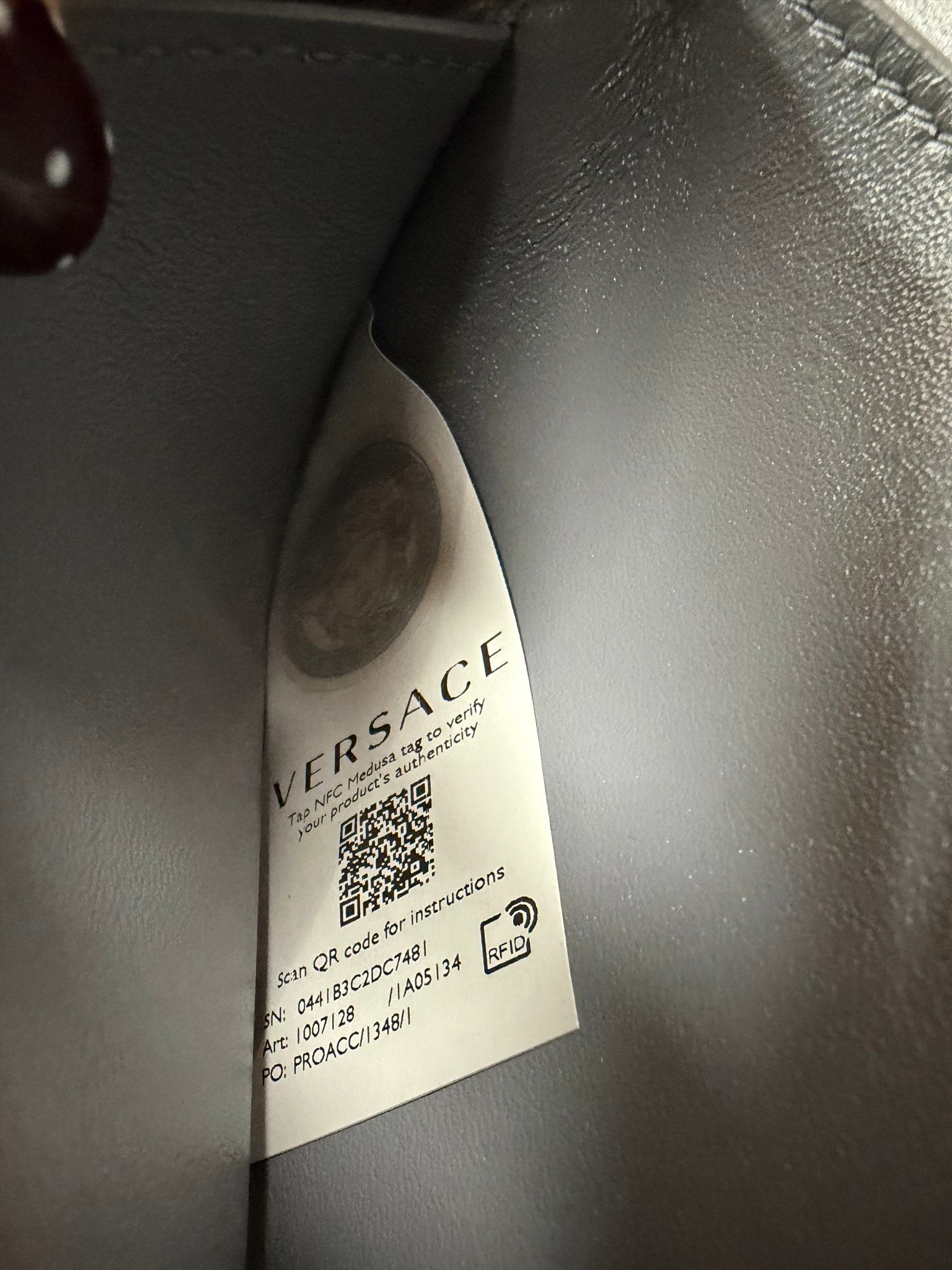 LIKE NEW- Versace Grey Calfskin Medium Greca Goddess Shoulder Bag