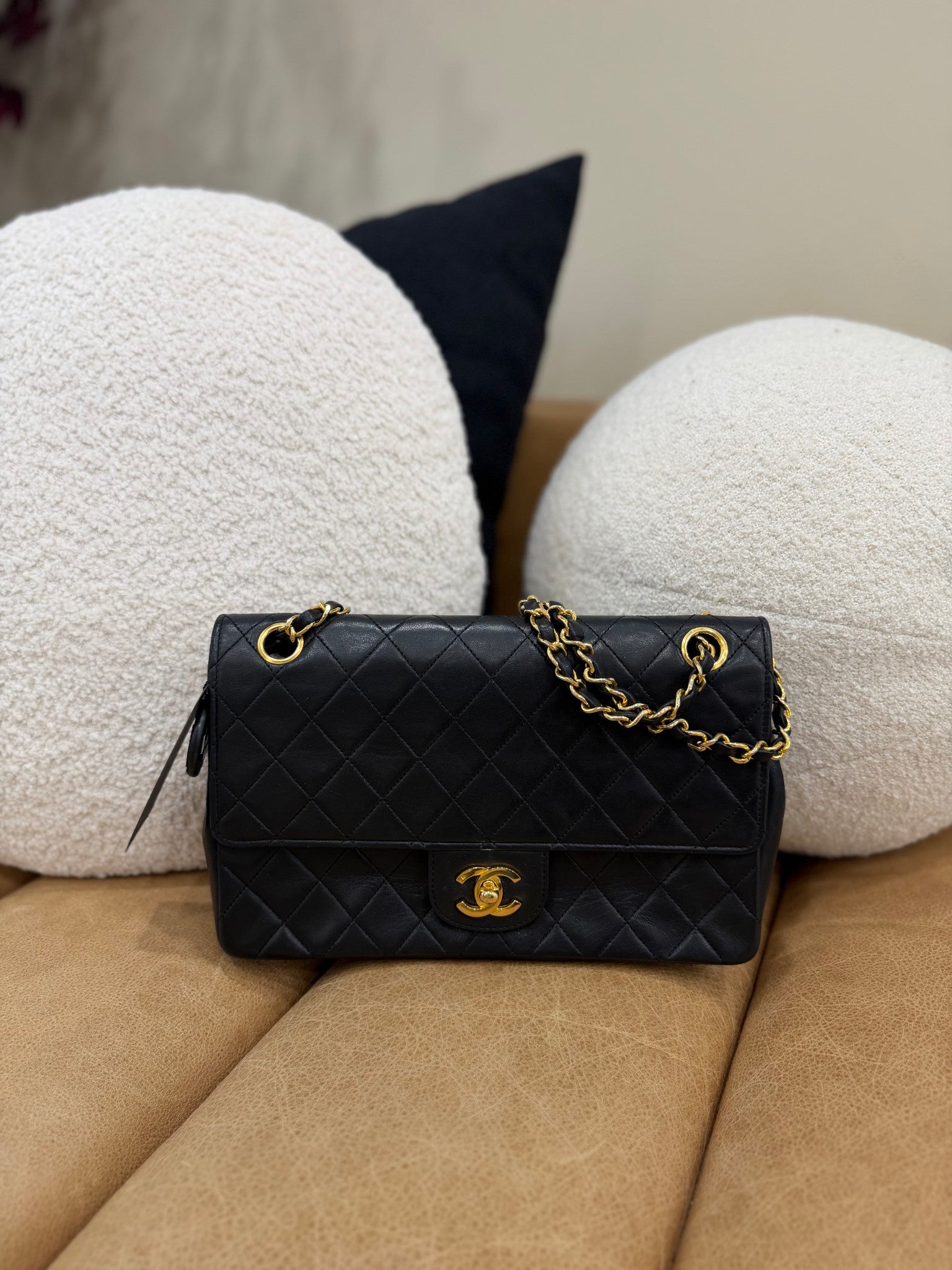 Chanel Black Lambskin Leather Classic Flap Bag