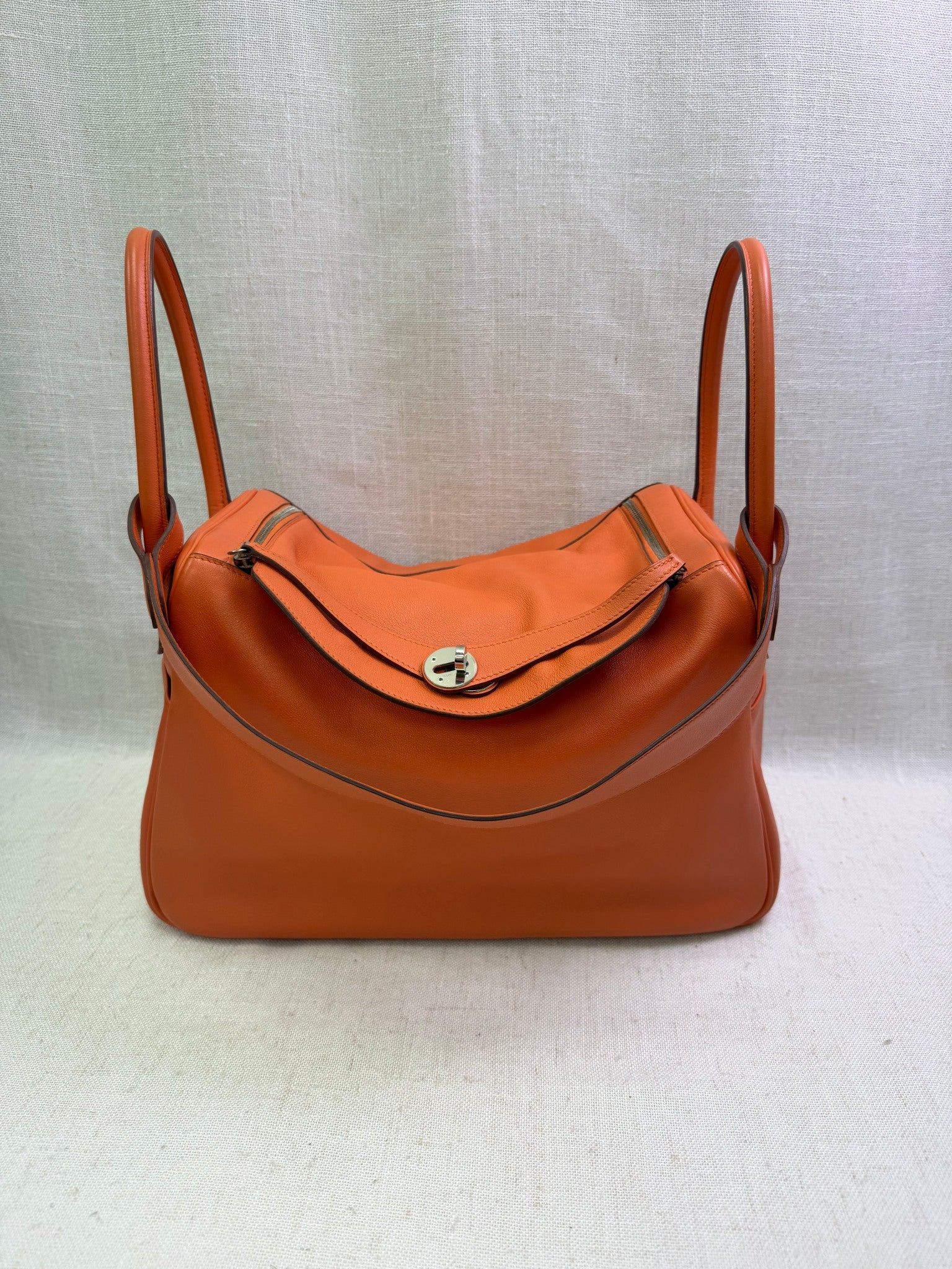 Hermes Orange Evercolor Leather Lindy 34 Handbag