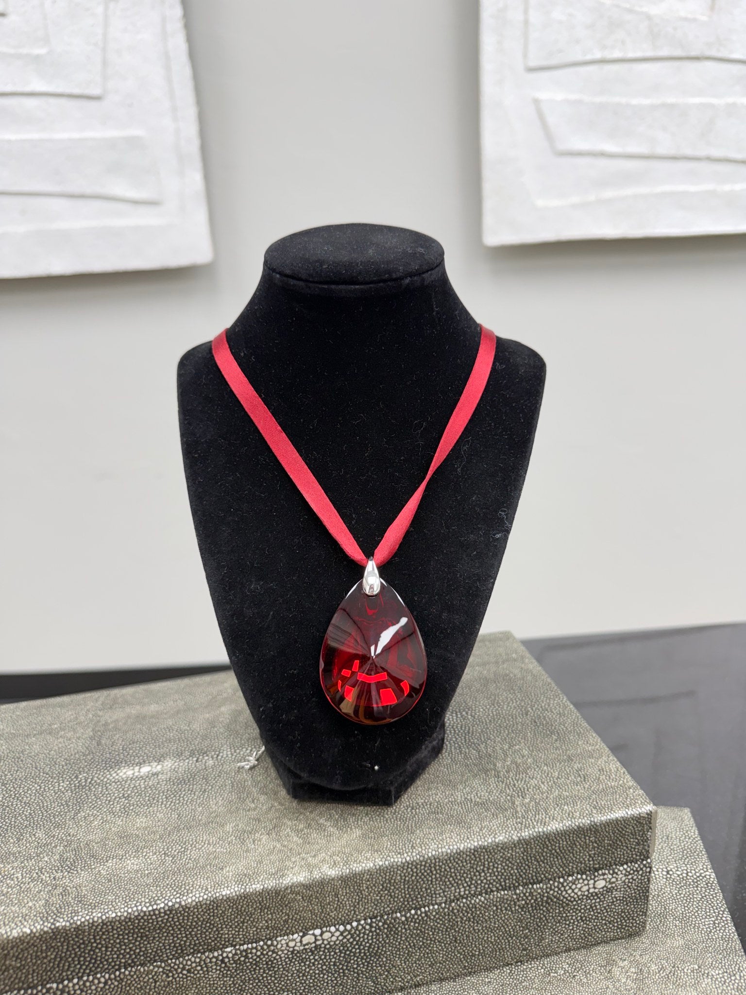Baccarat Iridescent Red Ruby Drop Shape Necklace