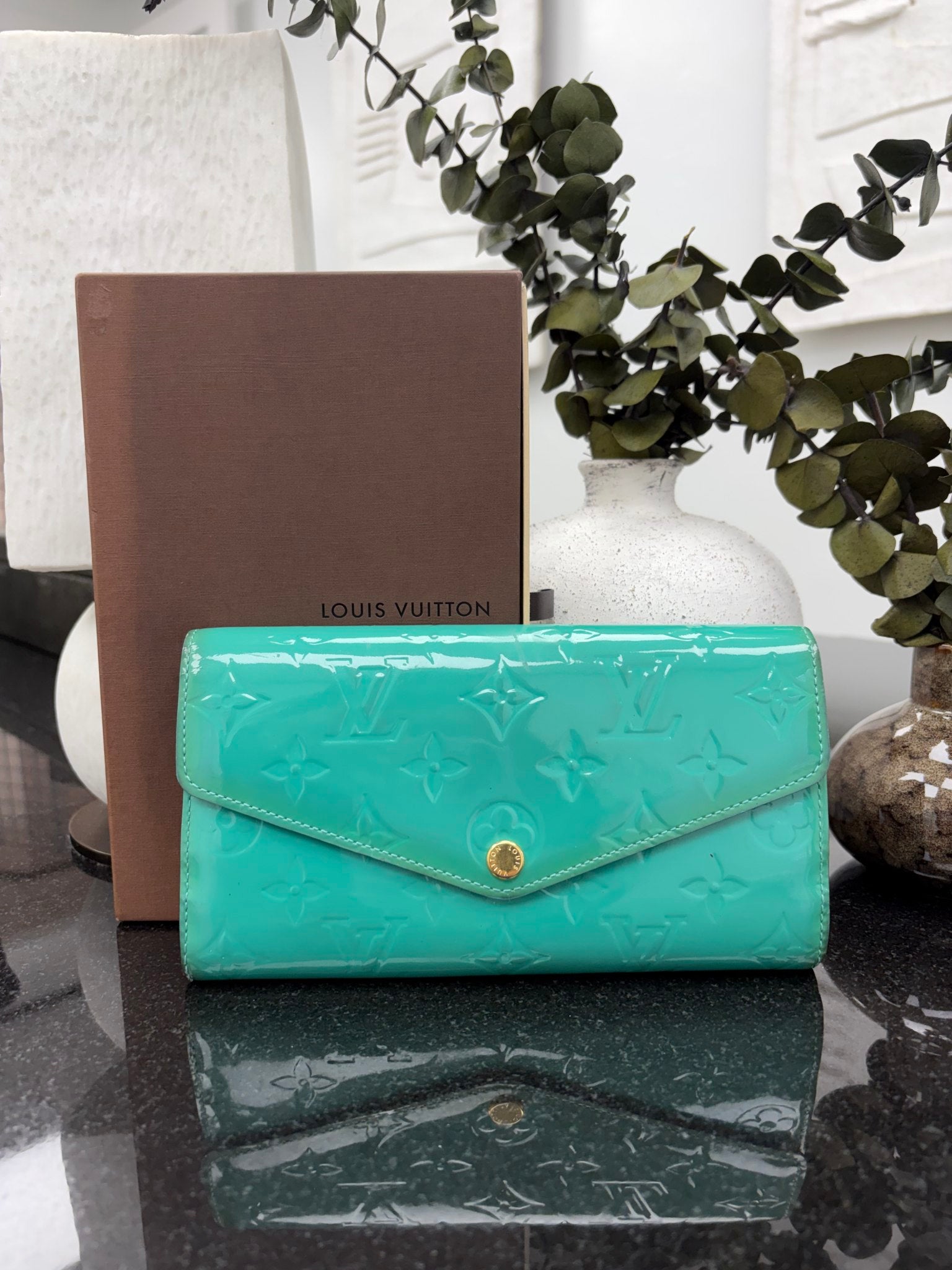 Louis Vuitton Turquoise Monogram Vernis Sarah wallet