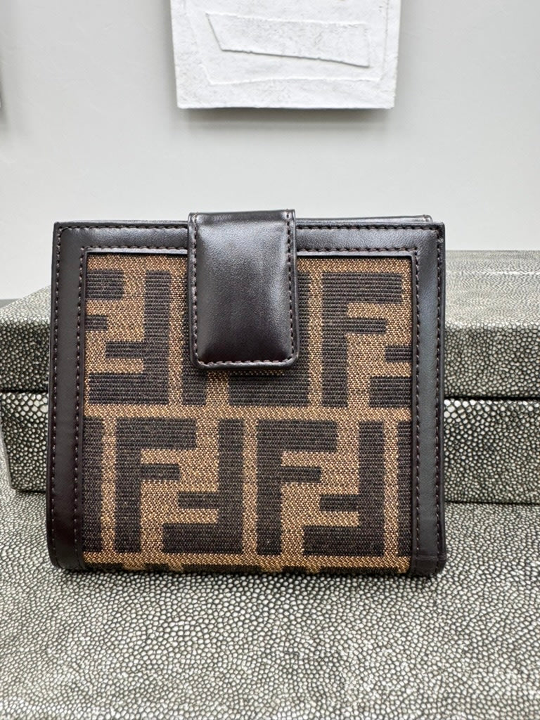 Fendi Brown Zucca Canvas And Leather Compact Wallet