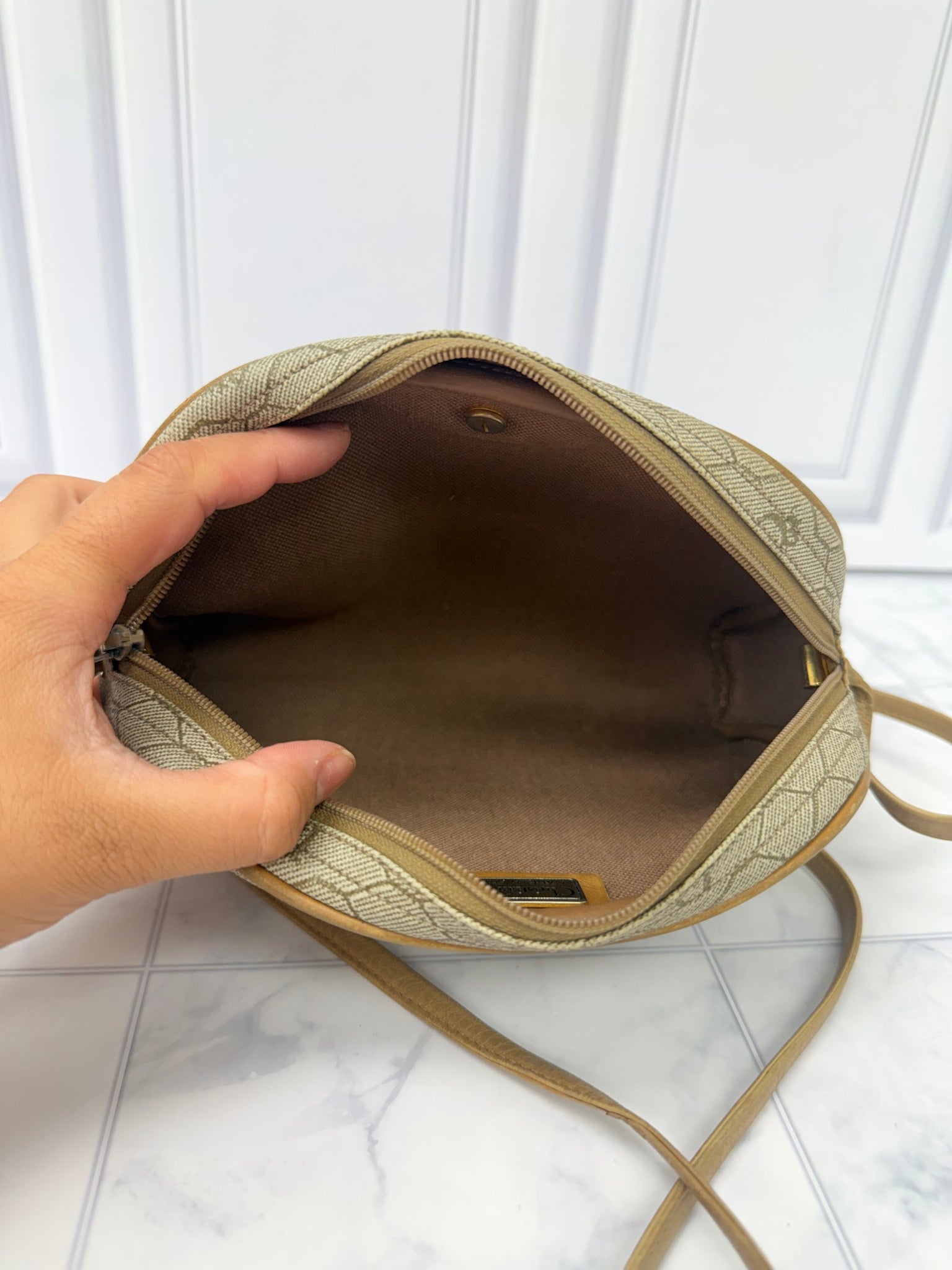 Christian Dior Beige Canvas Honeycomb Shoulder Bag