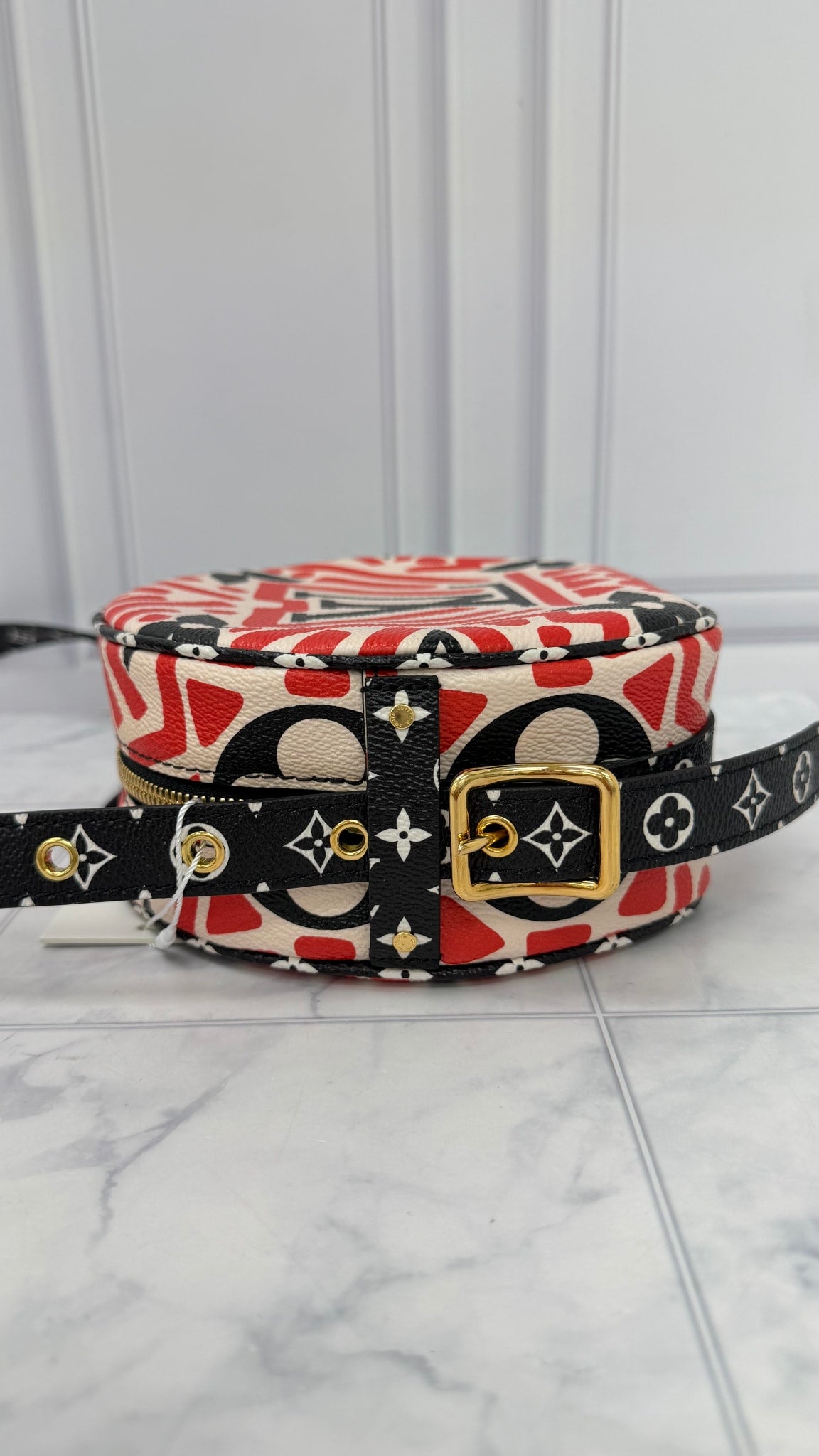 LIKE NEW - Louis Vuitton Red And Black Monogram Giant Crafty Boite Chapeau Souple PM Crossbody Bag