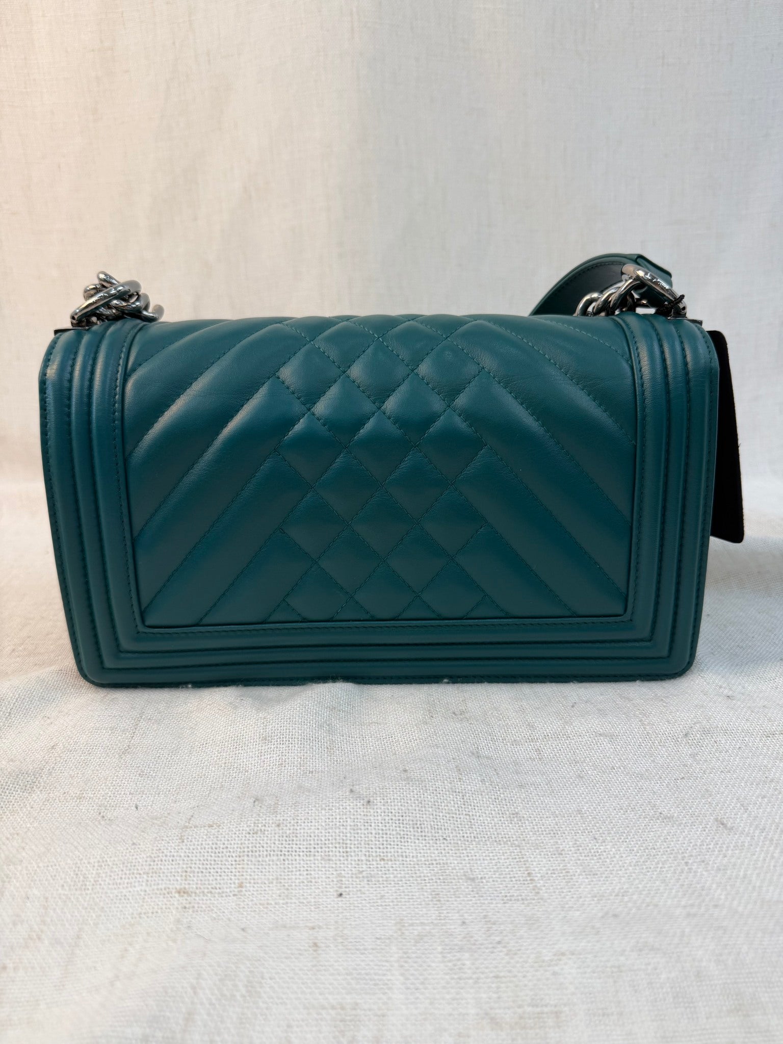 Chanel Dark Teal Calfskin Quilted Medium Boy Bag