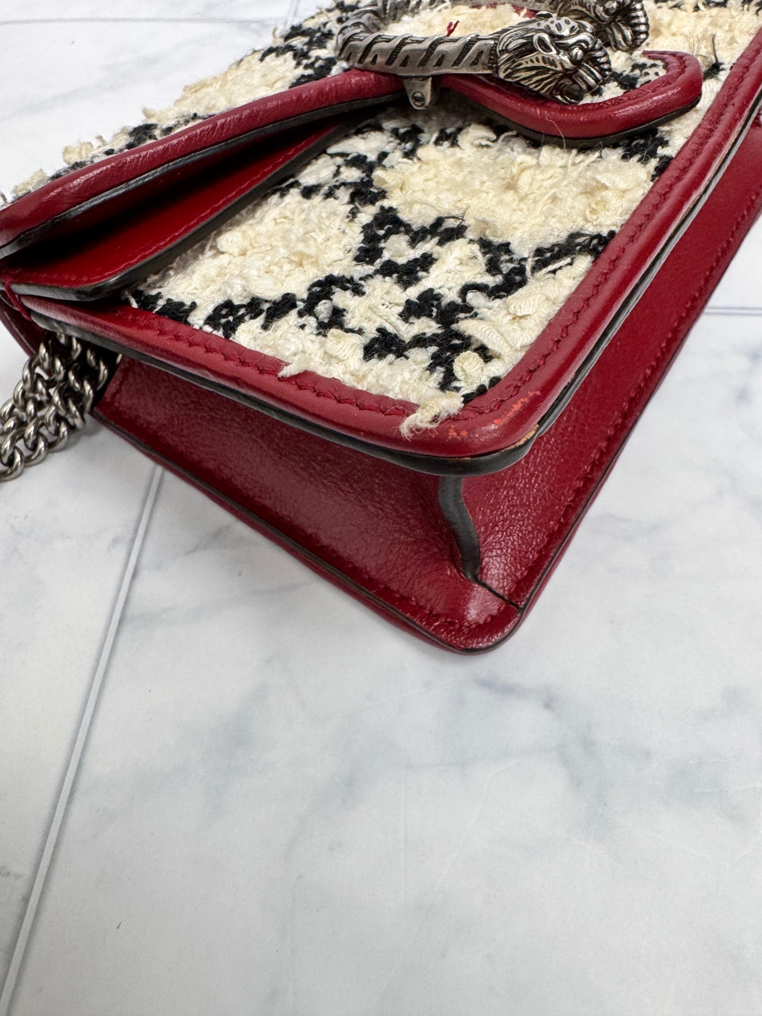 Gucci Red GG Tweed Small Dionysus Super Mini Chain Bag