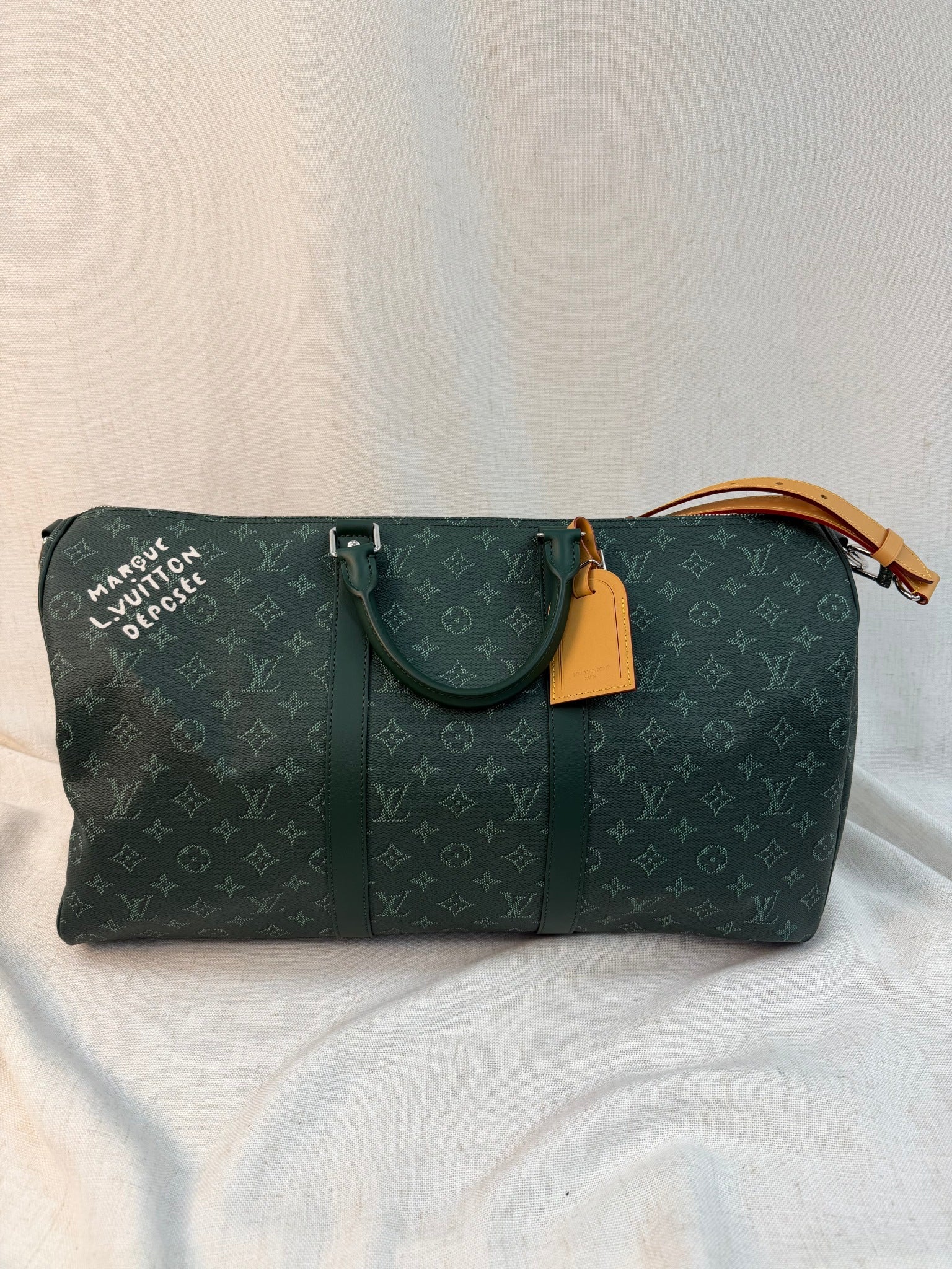 Lous Vuitton Green Monogram Keepall Bandouliere 50