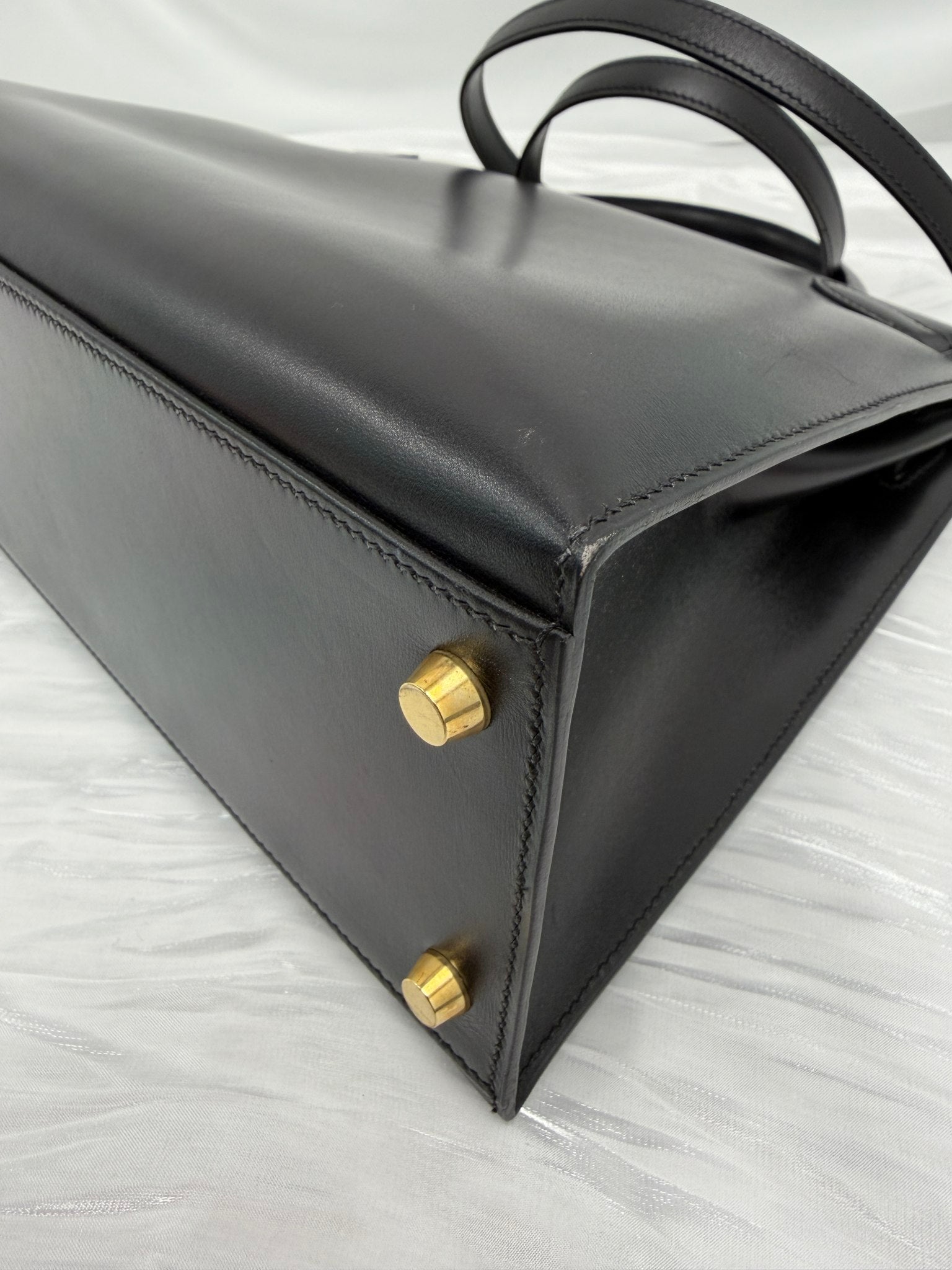 Hermes Black Box Leather Sellier Kelly 32 Handbag