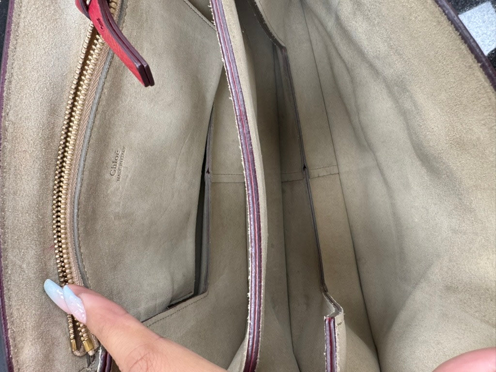 Chloe Red Leather Large Faye Crossbody Bag