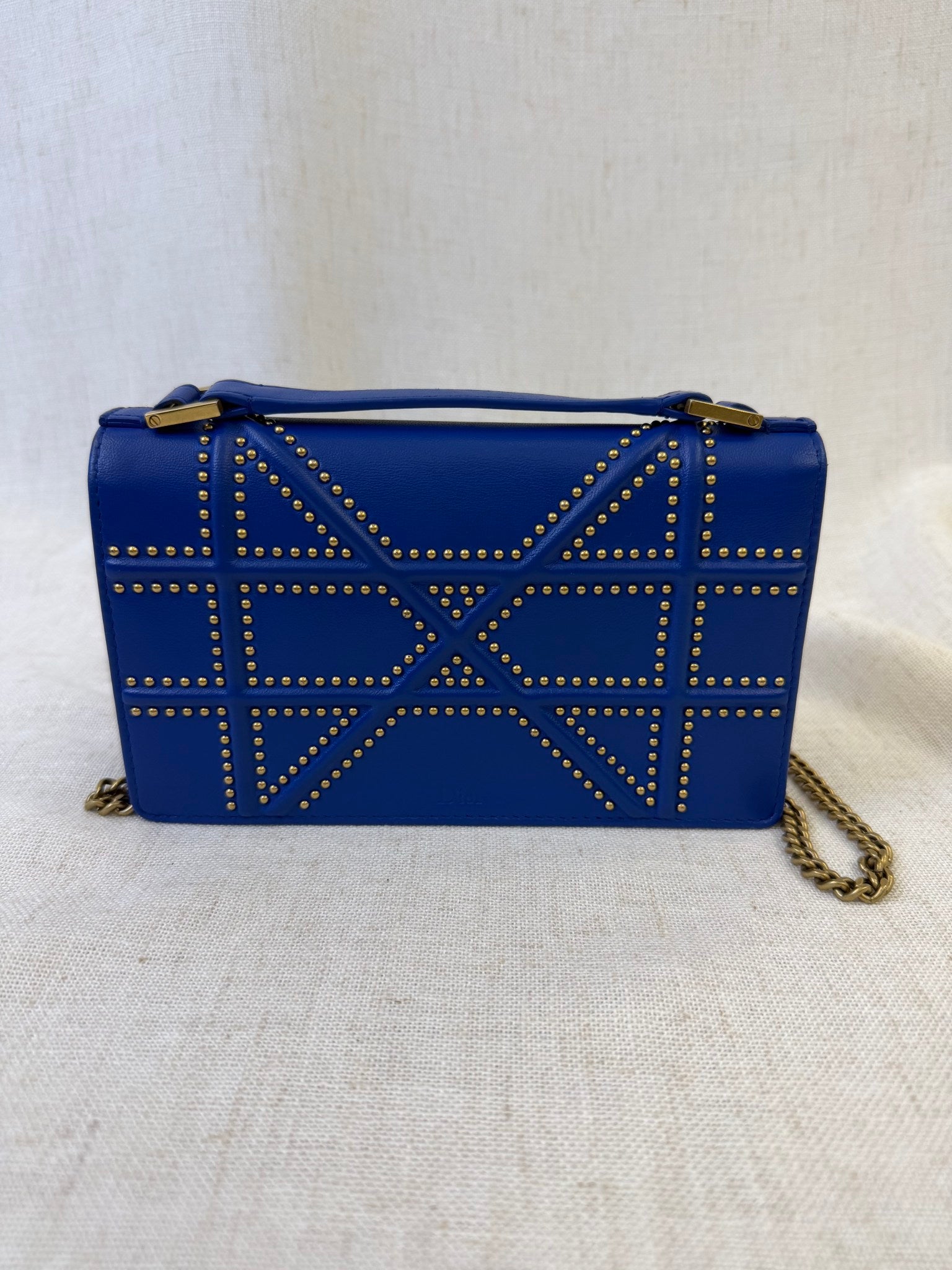 Christian Dior Blue Leather Diorama Wallet On Chain Bag