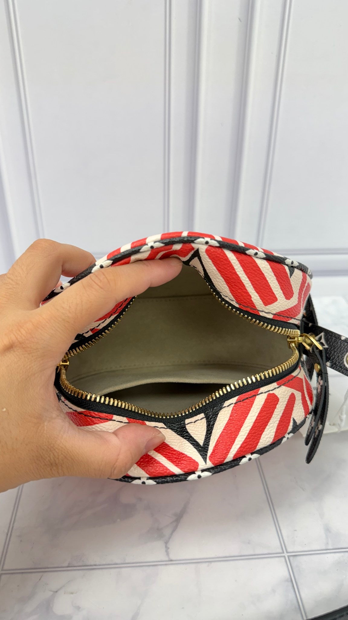 LIKE NEW - Louis Vuitton Red And Black Monogram Giant Crafty Boite Chapeau Souple PM Crossbody Bag
