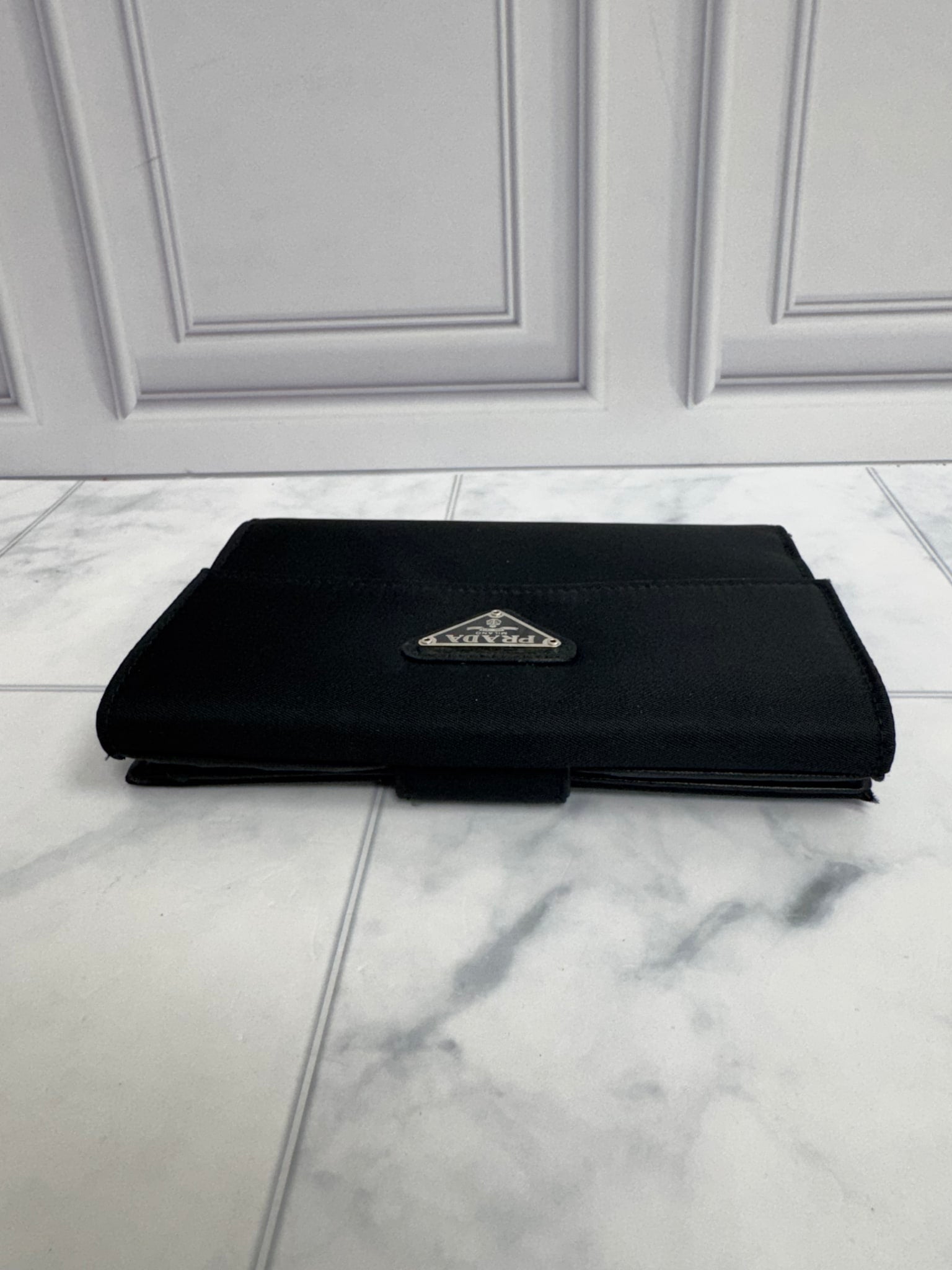 Prada Black Nylon Medium French Envelope Compact Wallet