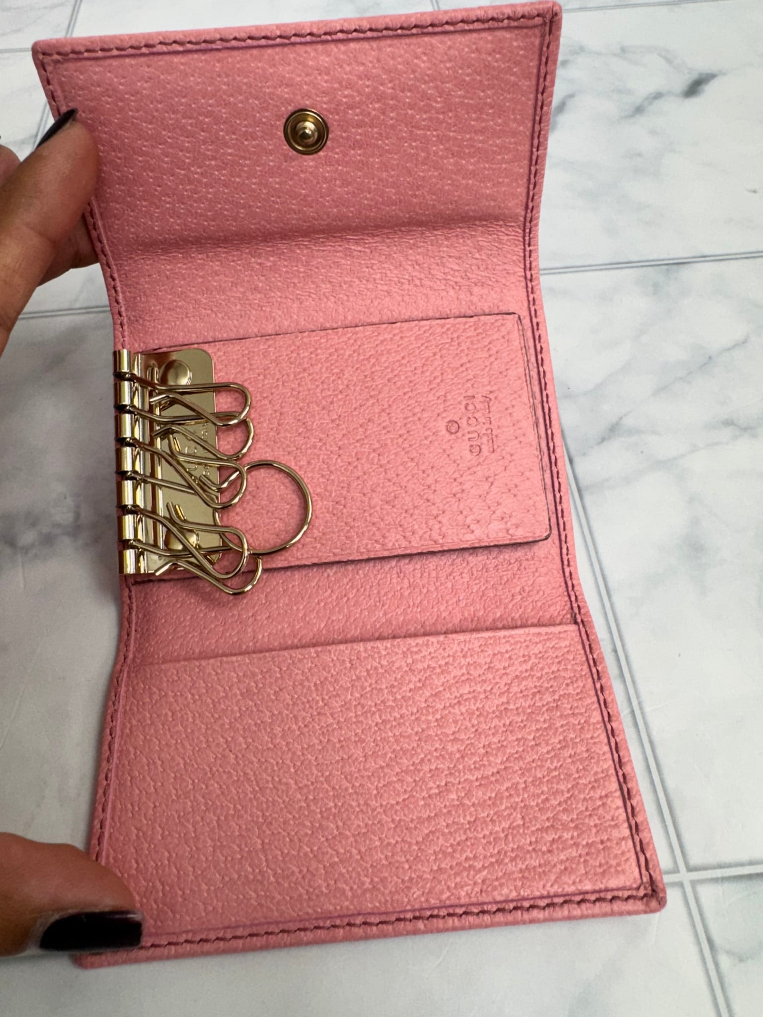 Gucci GG Canvas And Pink Leather Trim 6 Ring Key Case