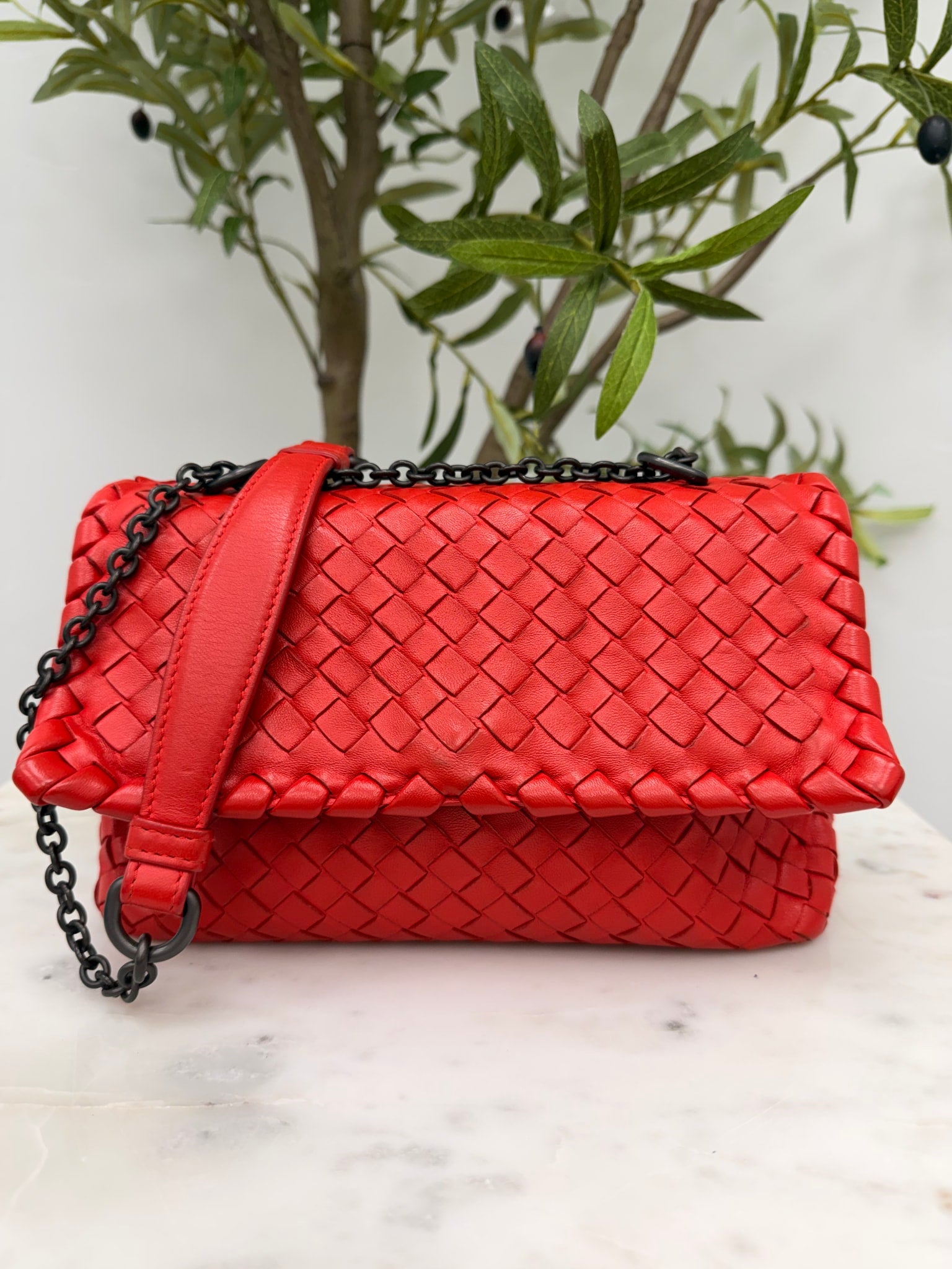 Bottega Veneta Red Intrecciato Woven Olimpia Crossbody