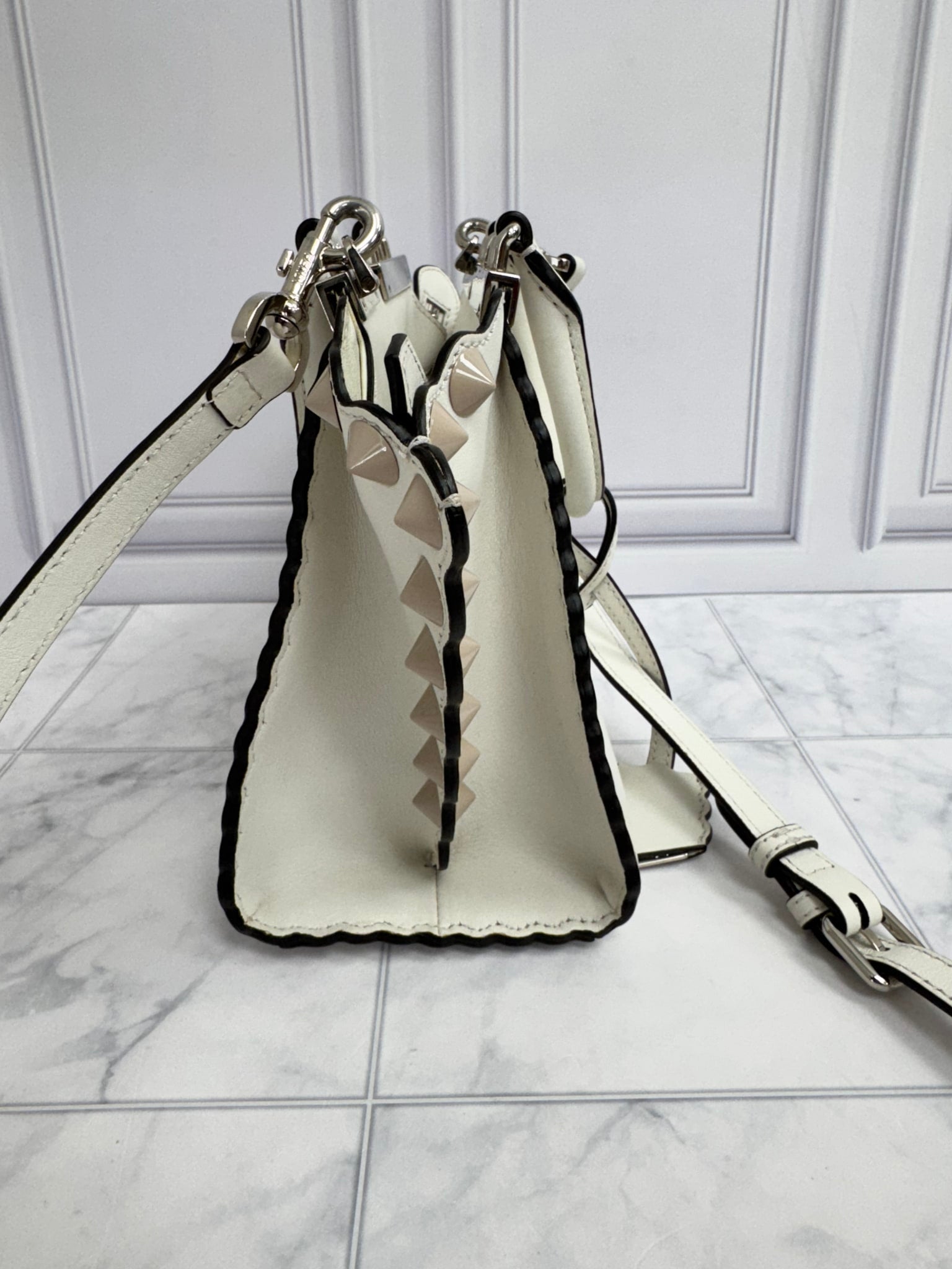 Fendi White Leather Studded Mini 3Jours 2Way Bag