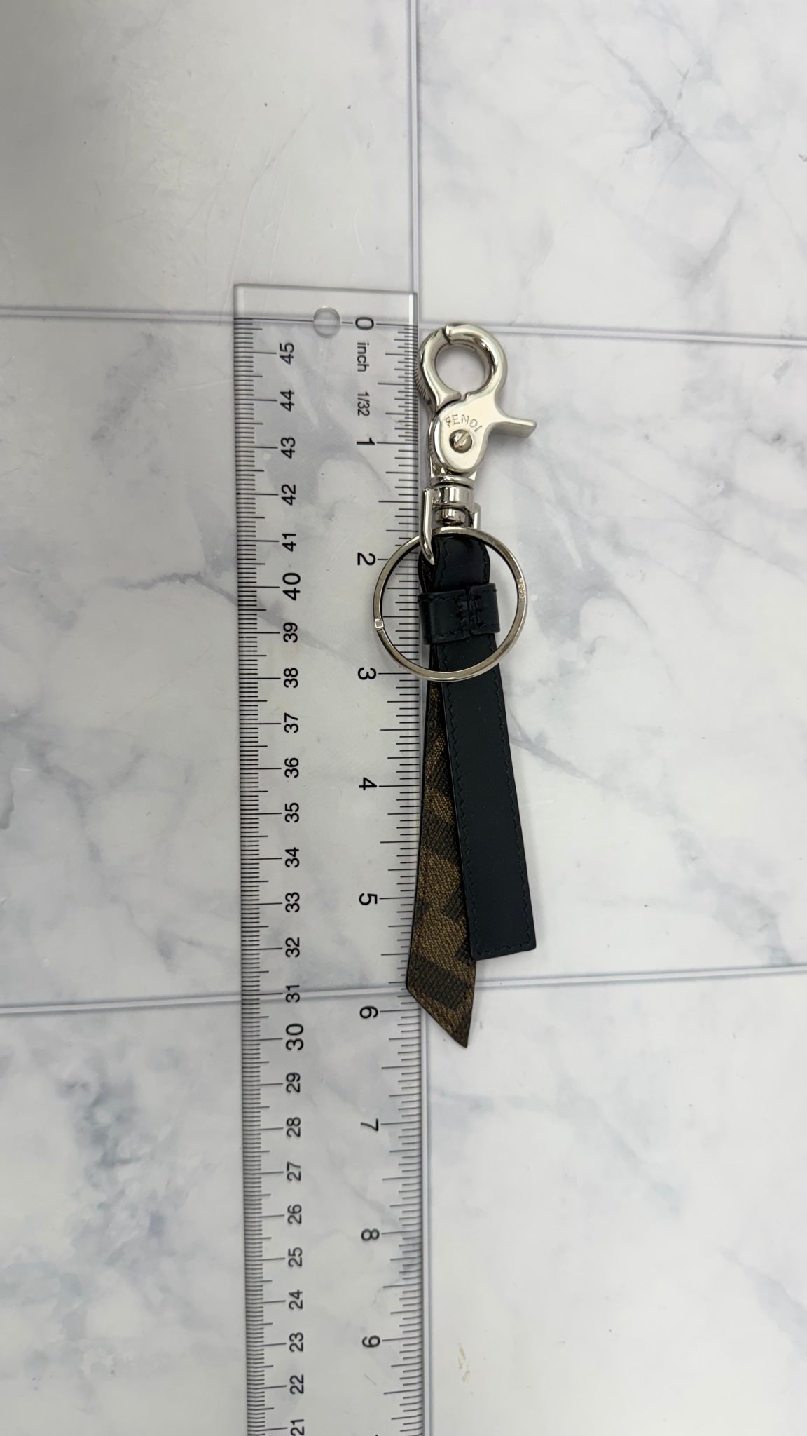 LIKE NEW - Fendi Brown And Black Leather Coated Canvas FF Logo Keychain