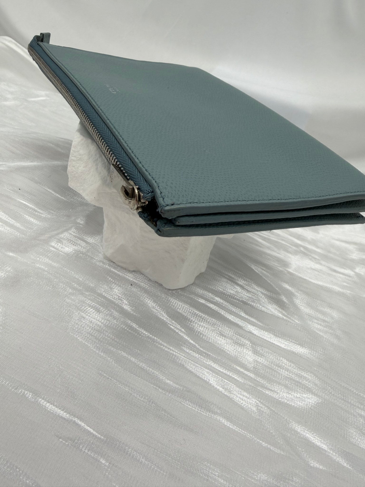 Celine Blue Pebbled Leather Zip Pouch