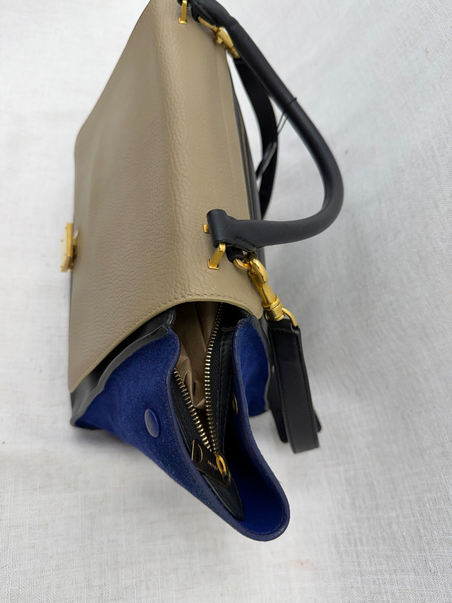Celine Tri Colore Suede & Leather Medium Trapeze Handbag