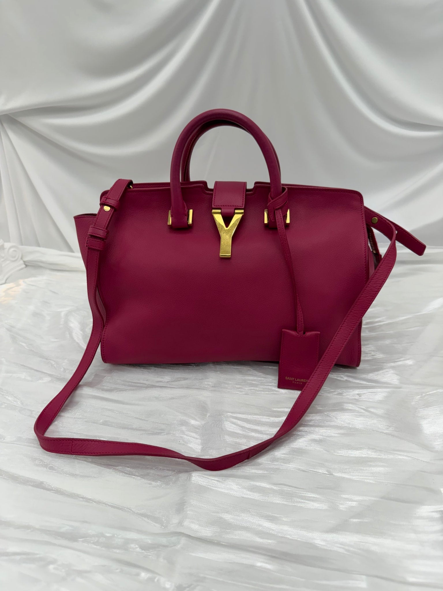 Saint Laurent YSL Dark Pink Leather Classic Y Handbag