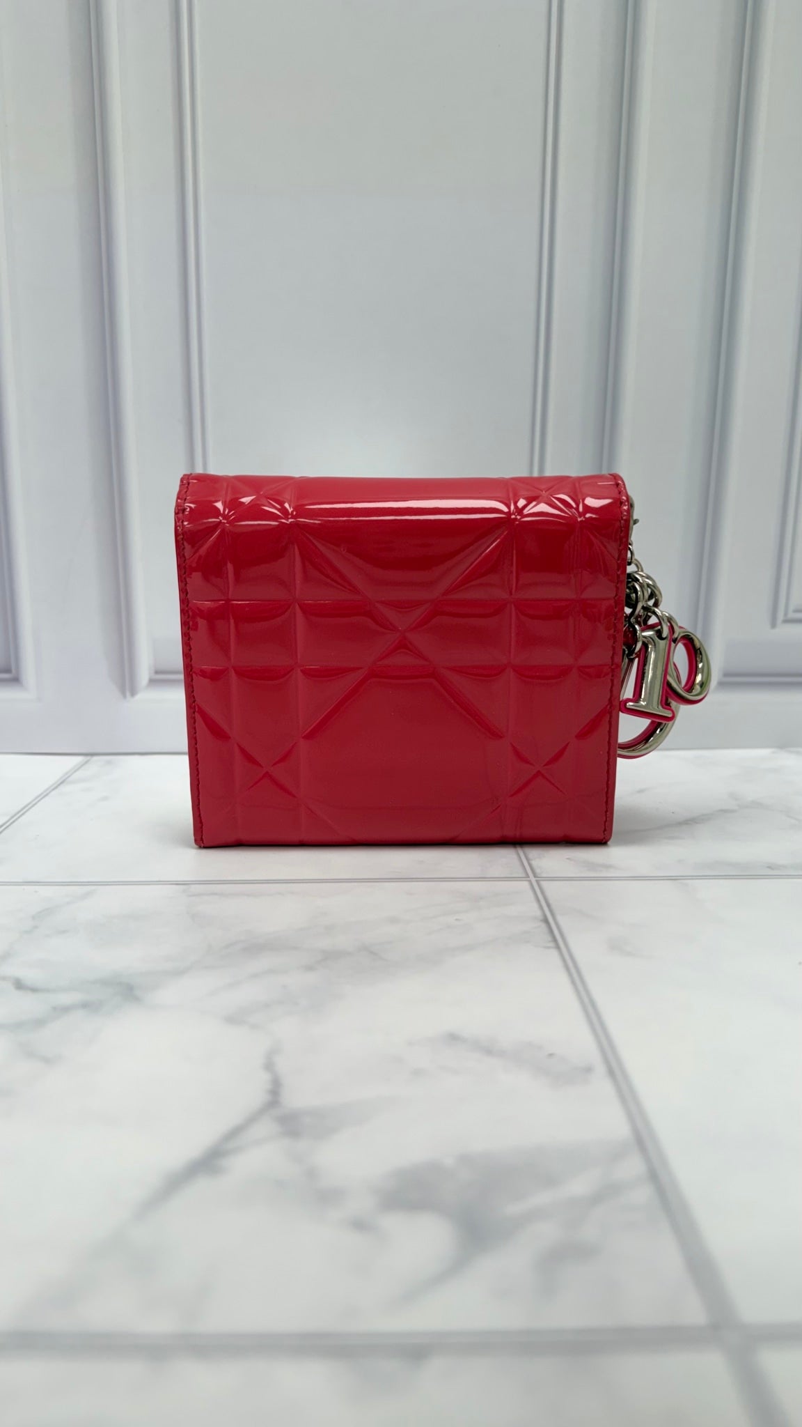 Christian Dior Raspberry Pink Cannage Patent Leather Lady Dior Compact Wallet