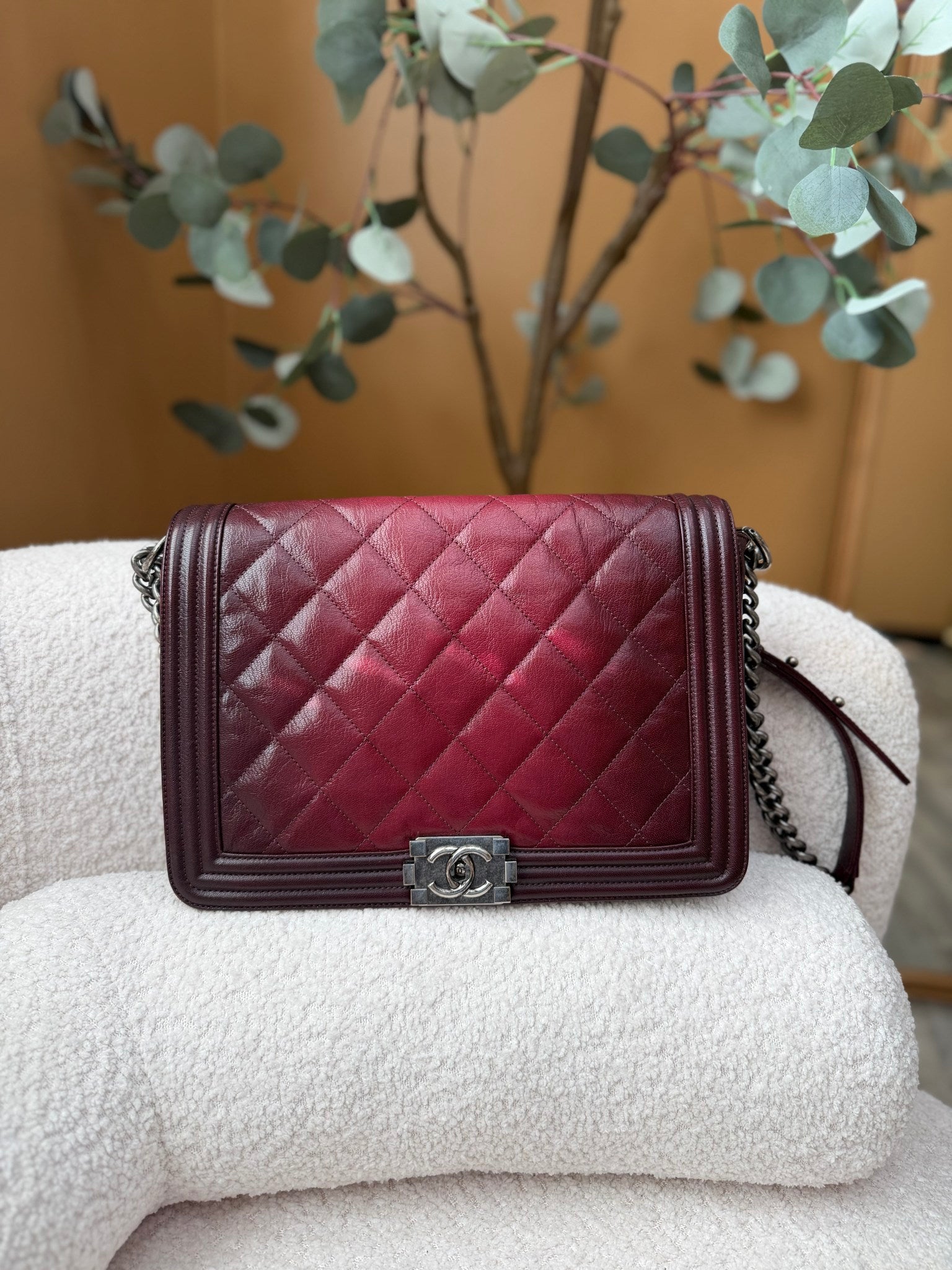 Chanel Oxblood Ombre Calfskin Boy Bag