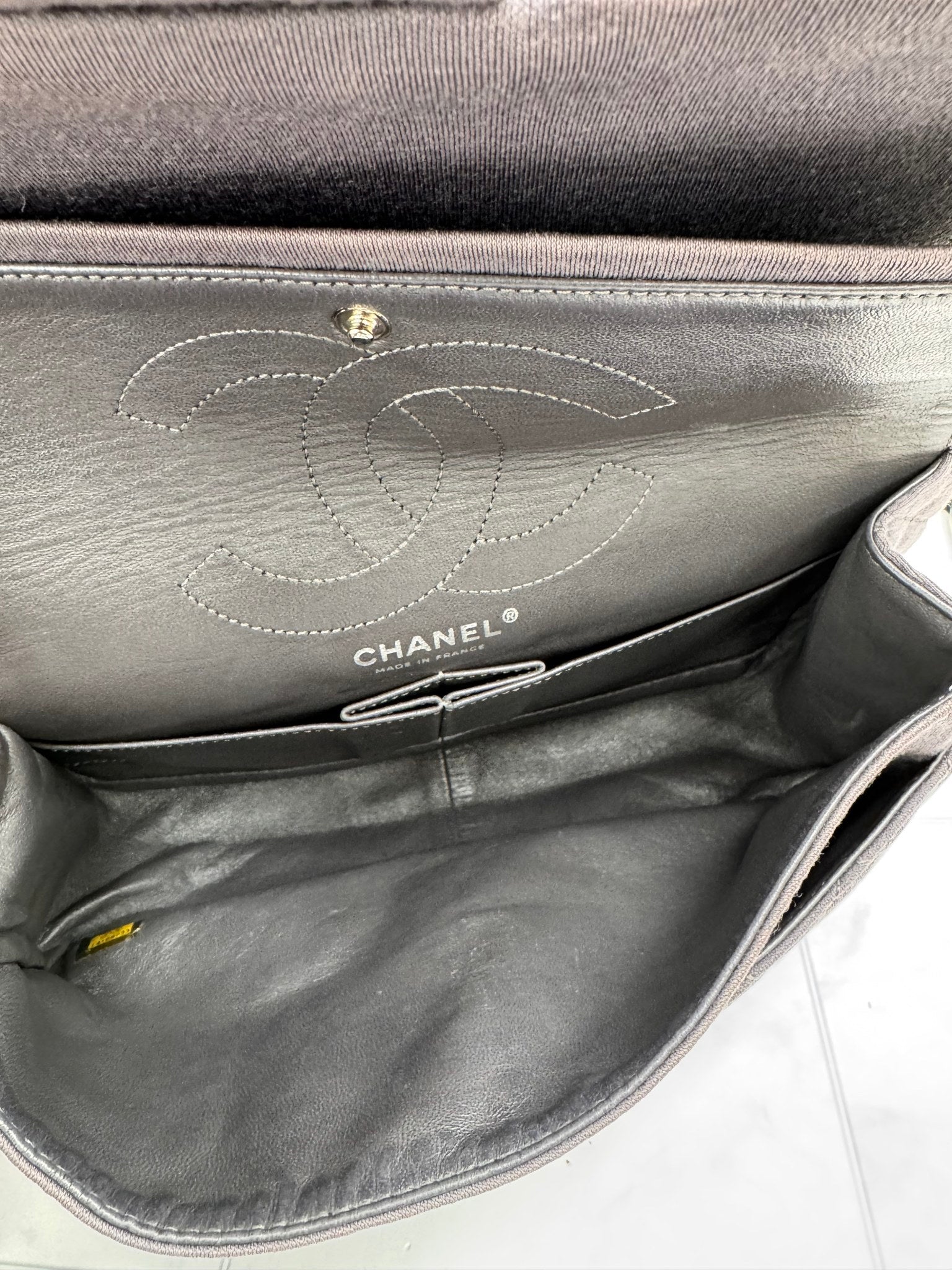 Chanel Grey Quilted Jersey Medium Chanel 2.55 Reissue Flap Bag