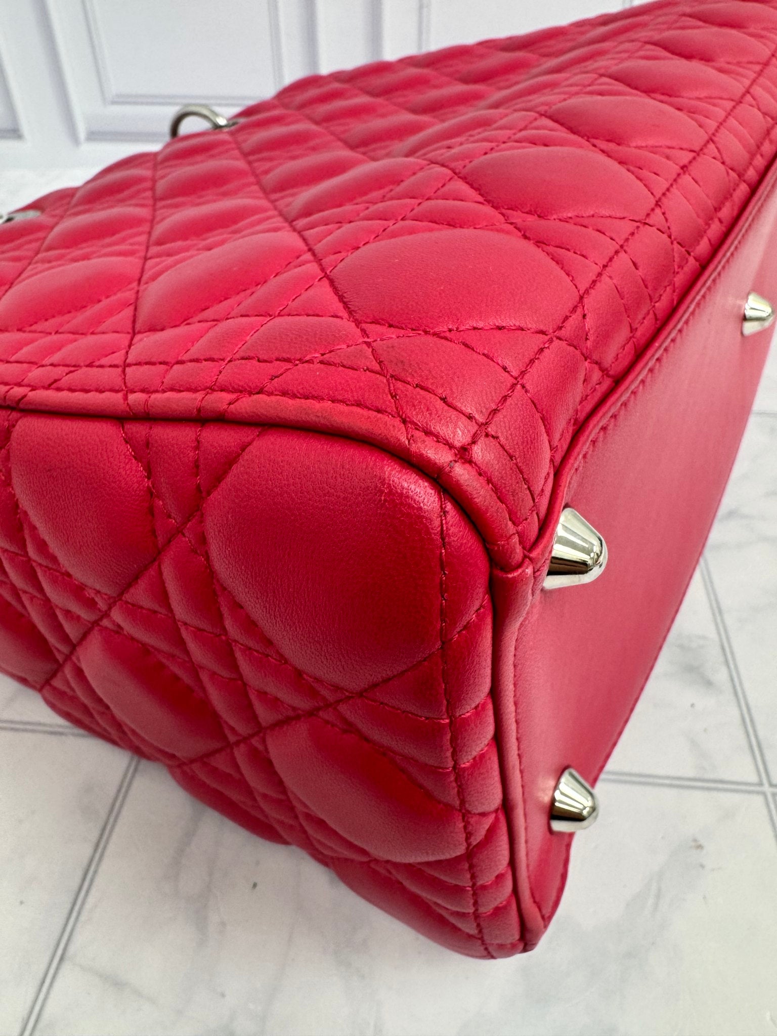 Christian Dior Dark Pink Quilted Lambskin Large Lady Dior Bag