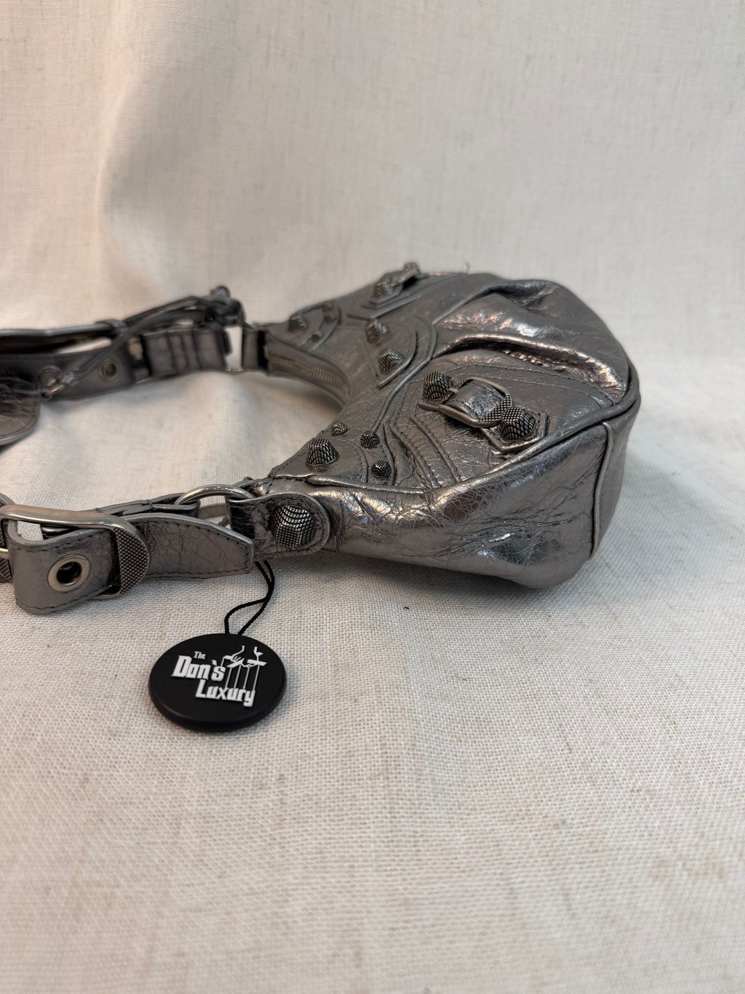 Balenciaga Silver Leather Le Cagole Small Shoulder Bag