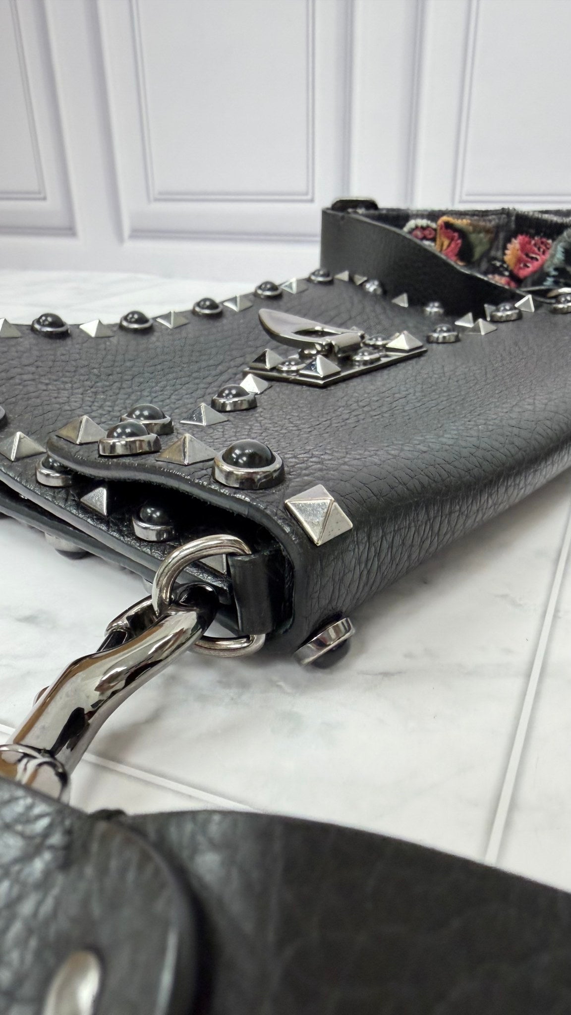 Valentino Black Grained Leather Studded Crossbody