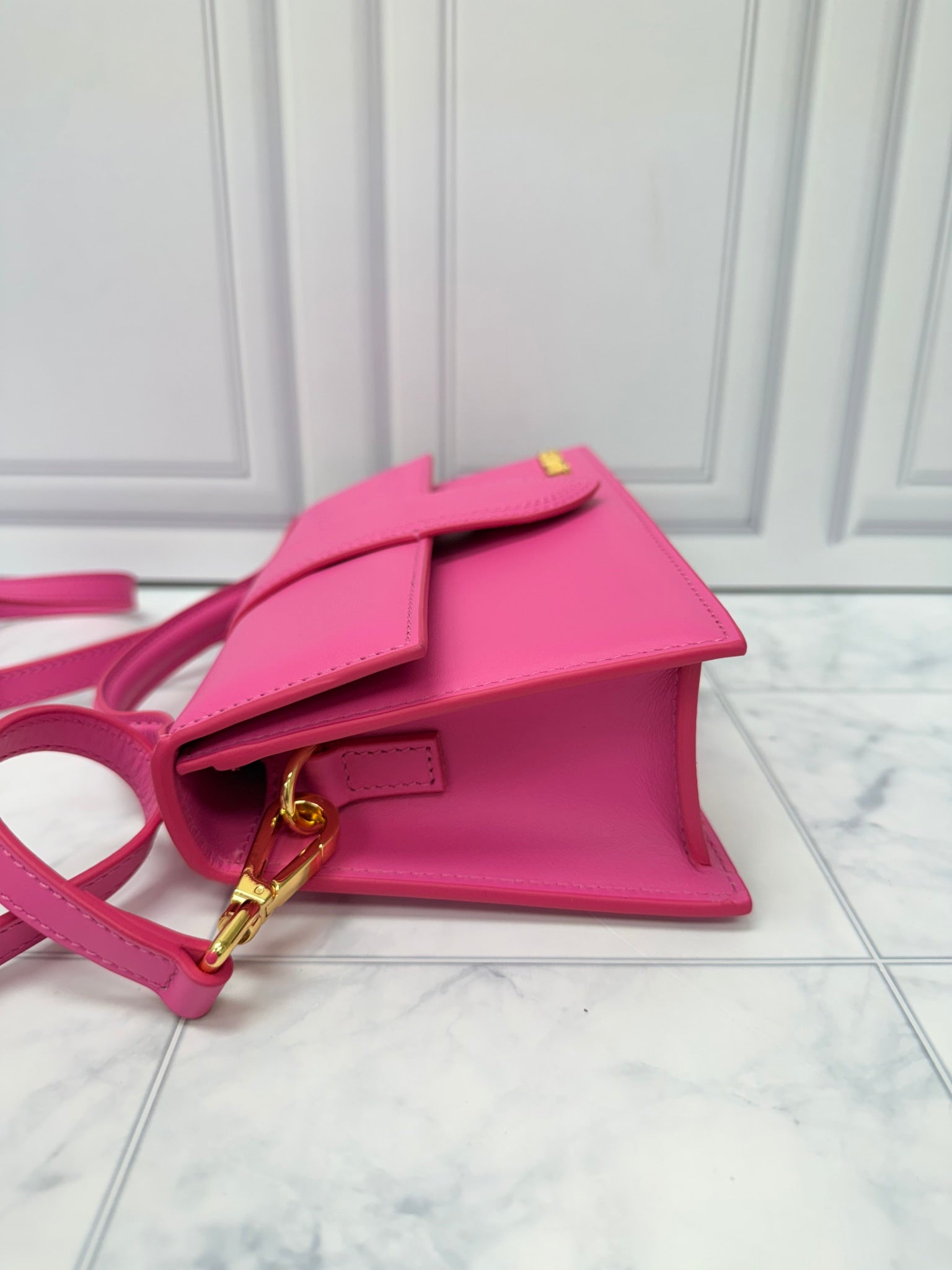 LIKE NEW - Jacquemus Hot Pink Leather Le Grand Bambino Handbag 2Way Handbag