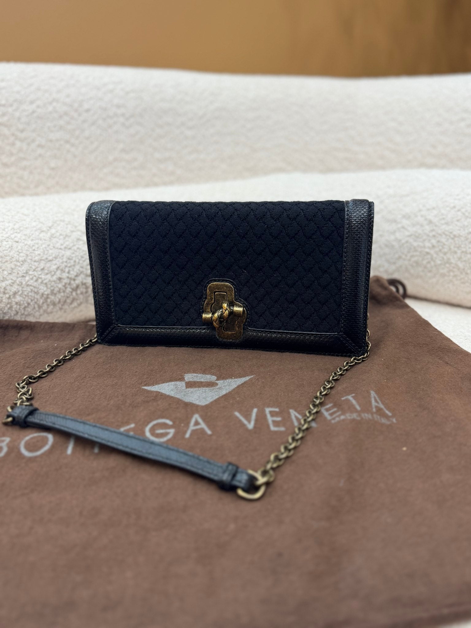 Bottega Veneta Black Cotton x Leather Olimpia Knot Shoulder Bag