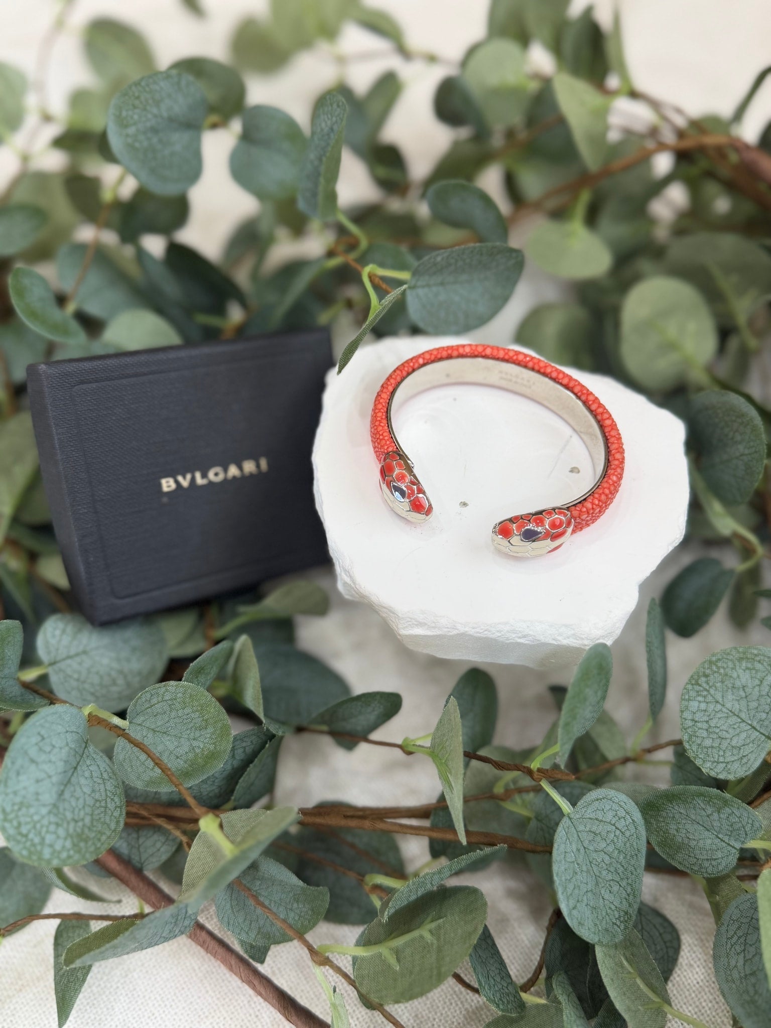 Bvlgari Orange Sting Ray Leather Serpentine Forever Bangle