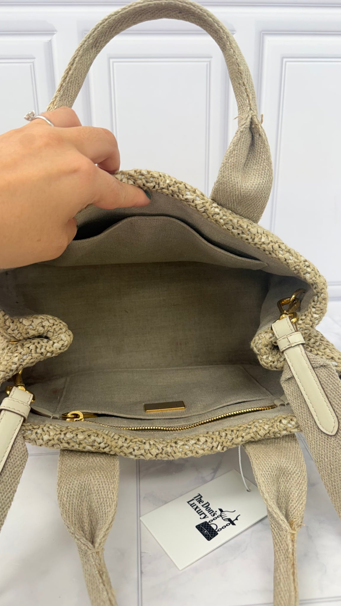 Prada Natural Woven Raffia Tessuto Tricot 2Way Tote Bag