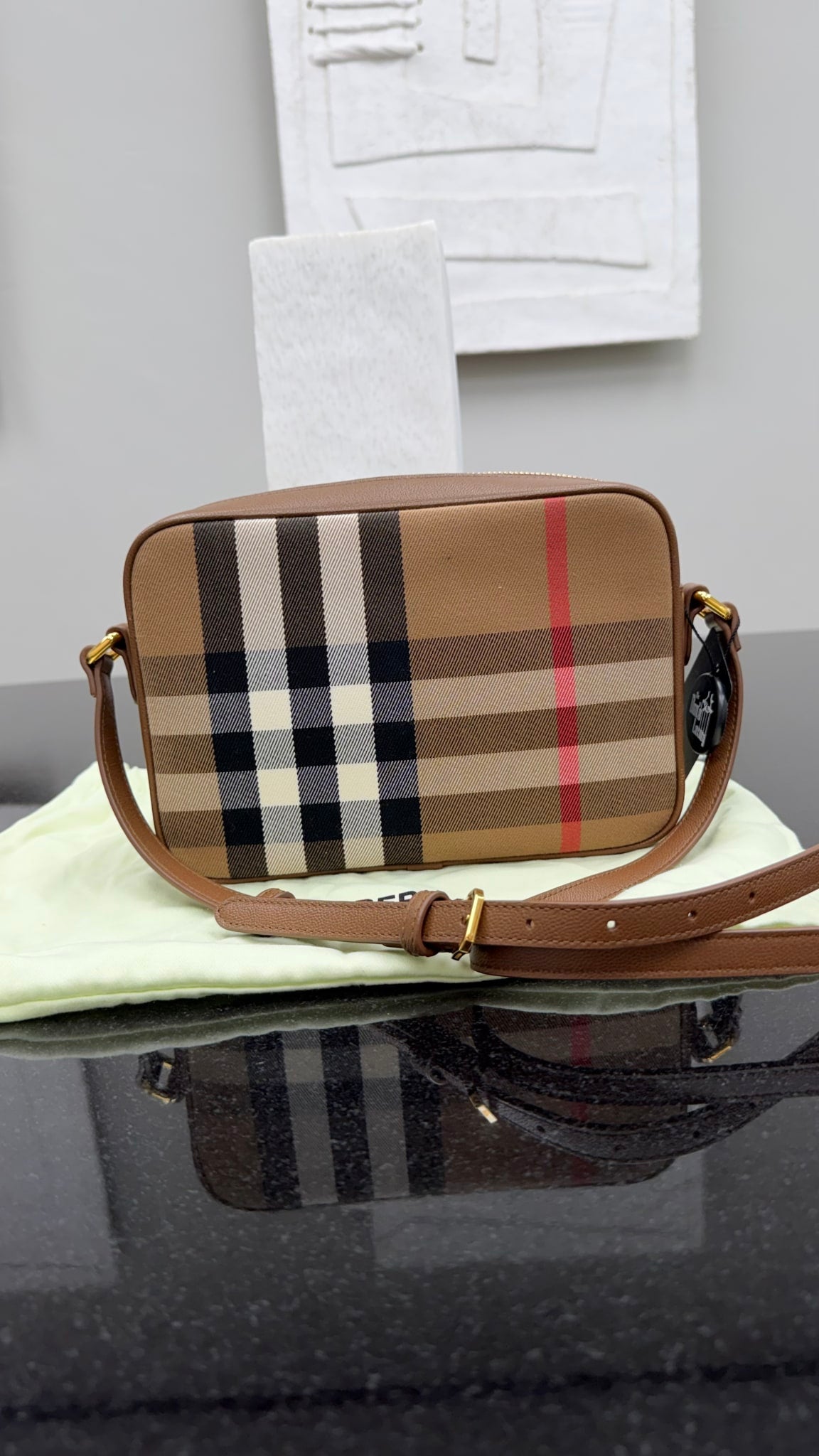 Burberry Novacheck & Brown Leather Camera Bag