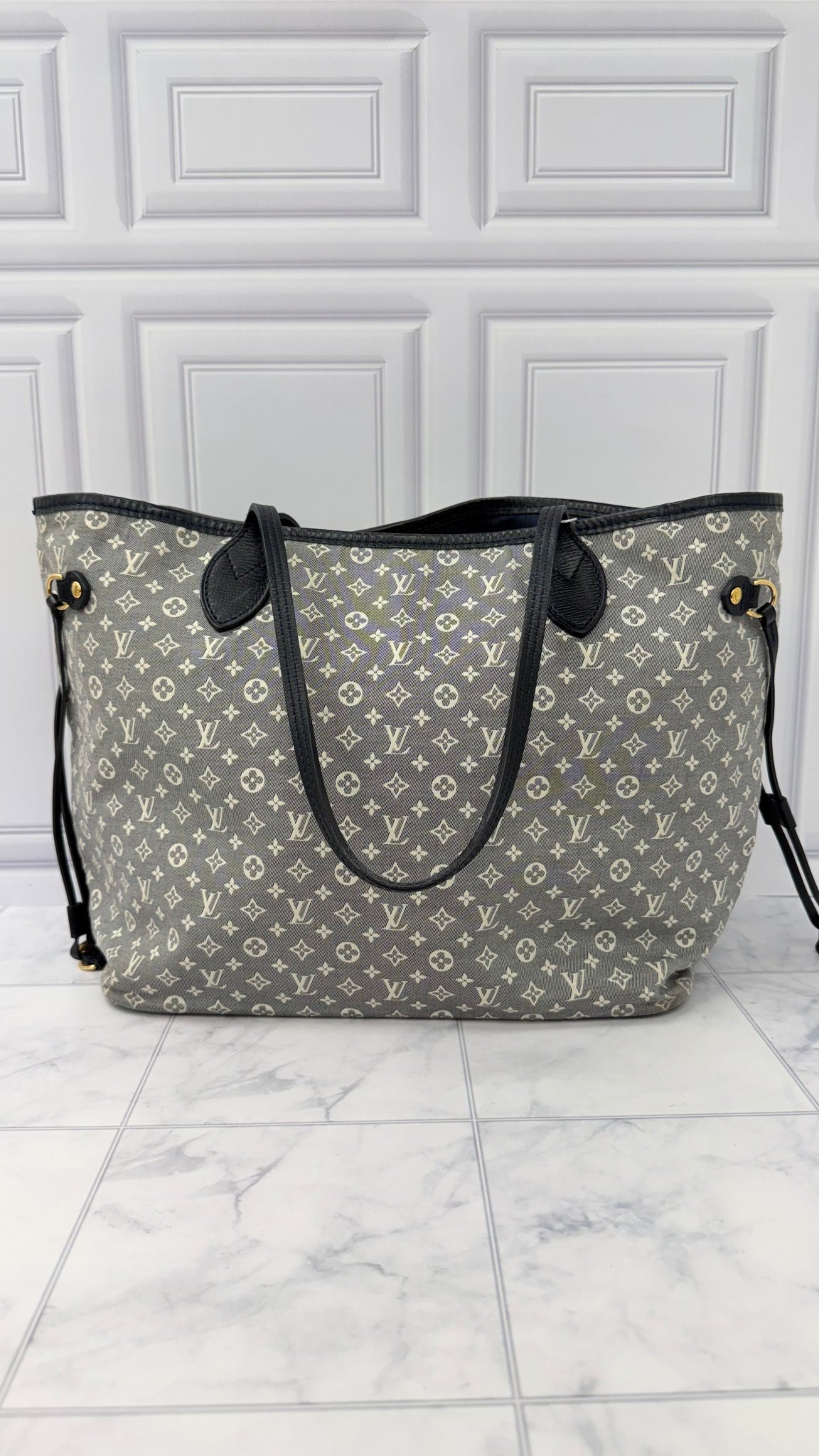 Louis Vuitton Navy Blue Monogram Canvas Mini Lin Neverfull MM Tote Bag