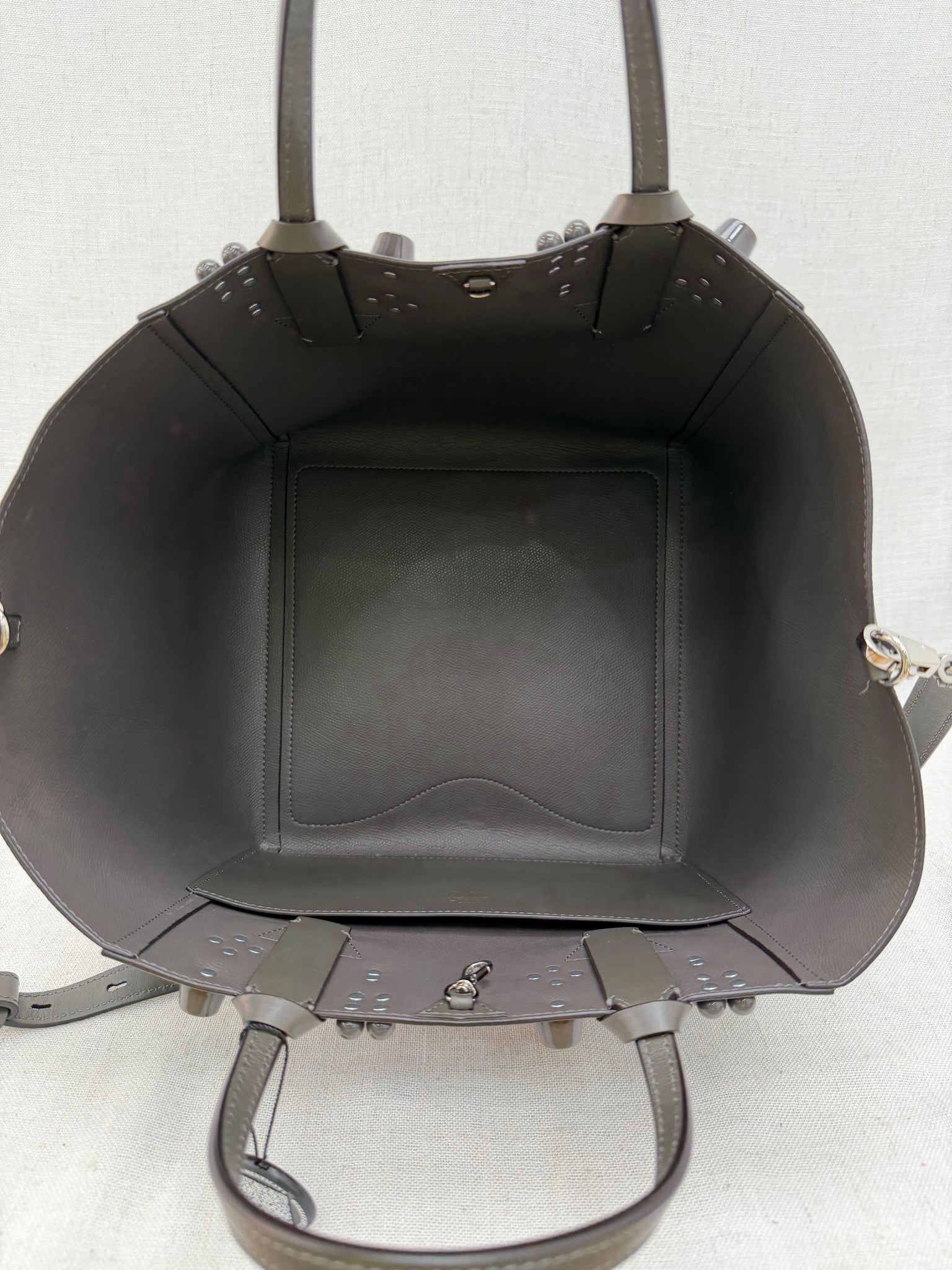 Christian Louboutin Gray Pebbled Leather Studded Tote