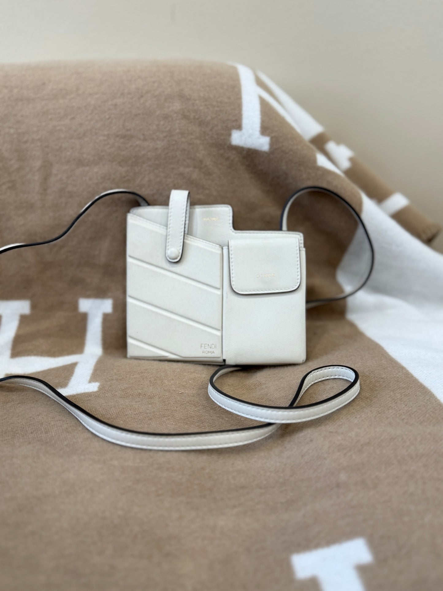 Fendi Ivory Leather Bustine Century Crossbody